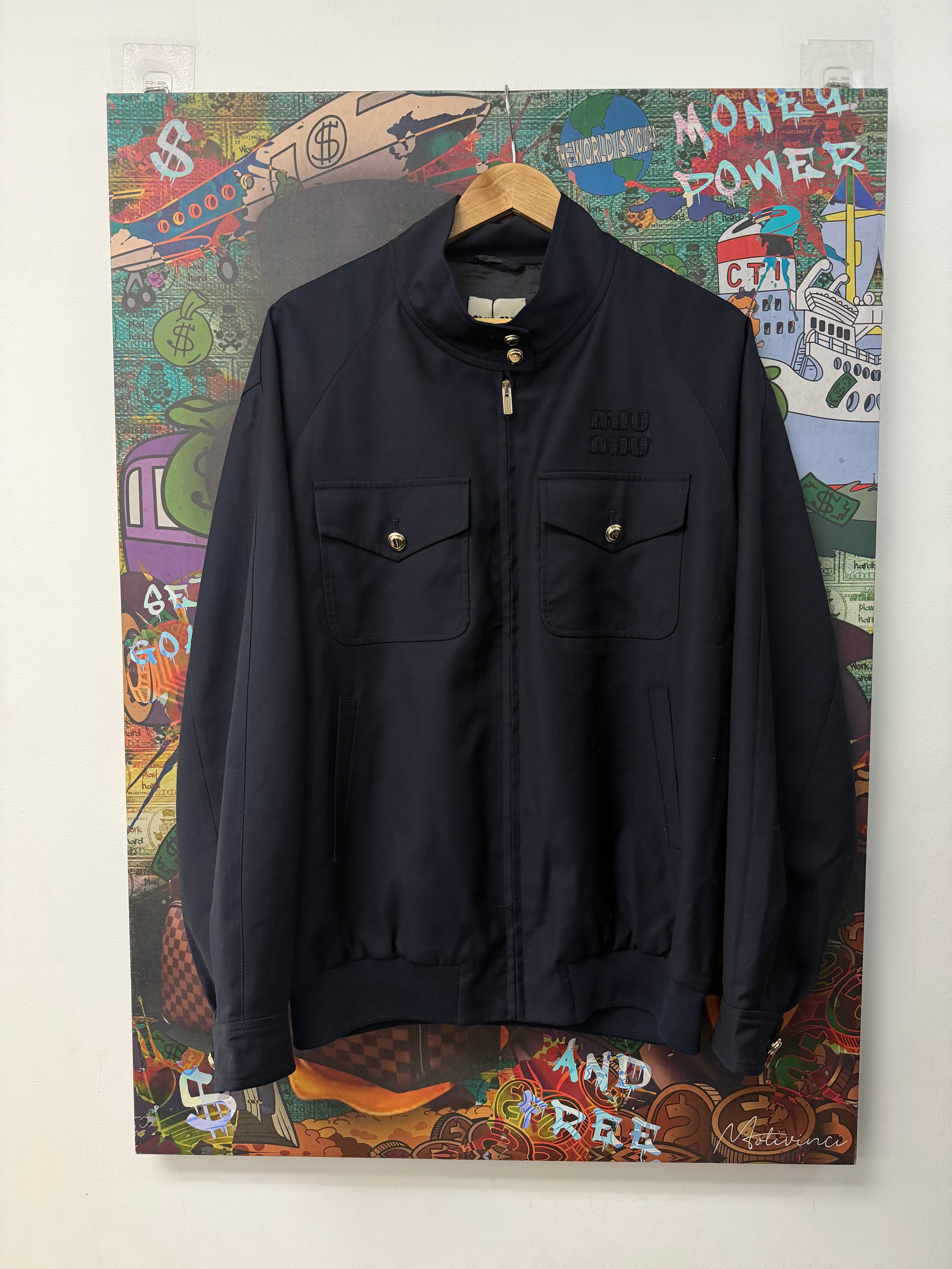 Miu Miu Navy Gold Silk Blouson Jacket