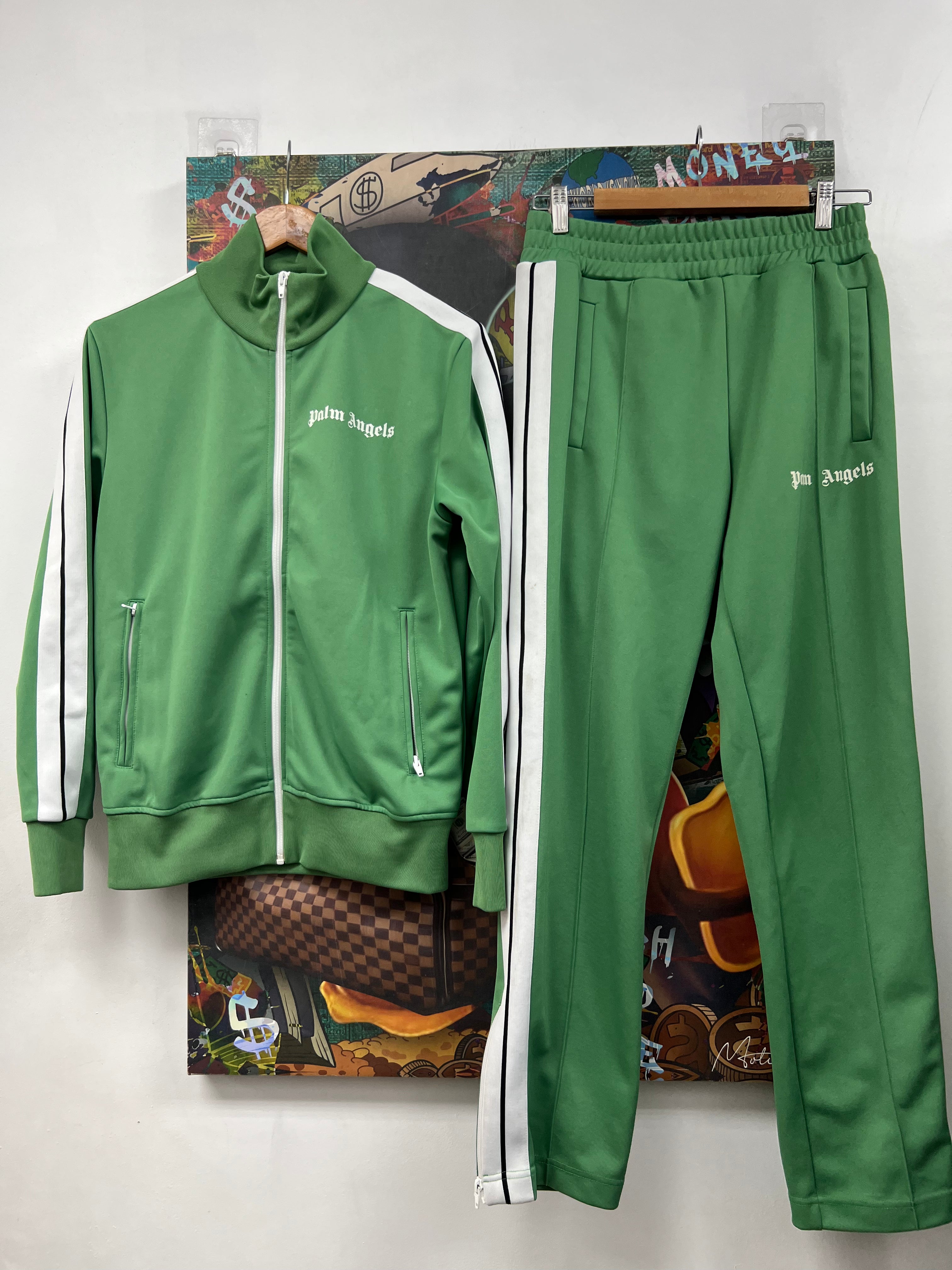 Palm Angels Green White Stripe Track Suit