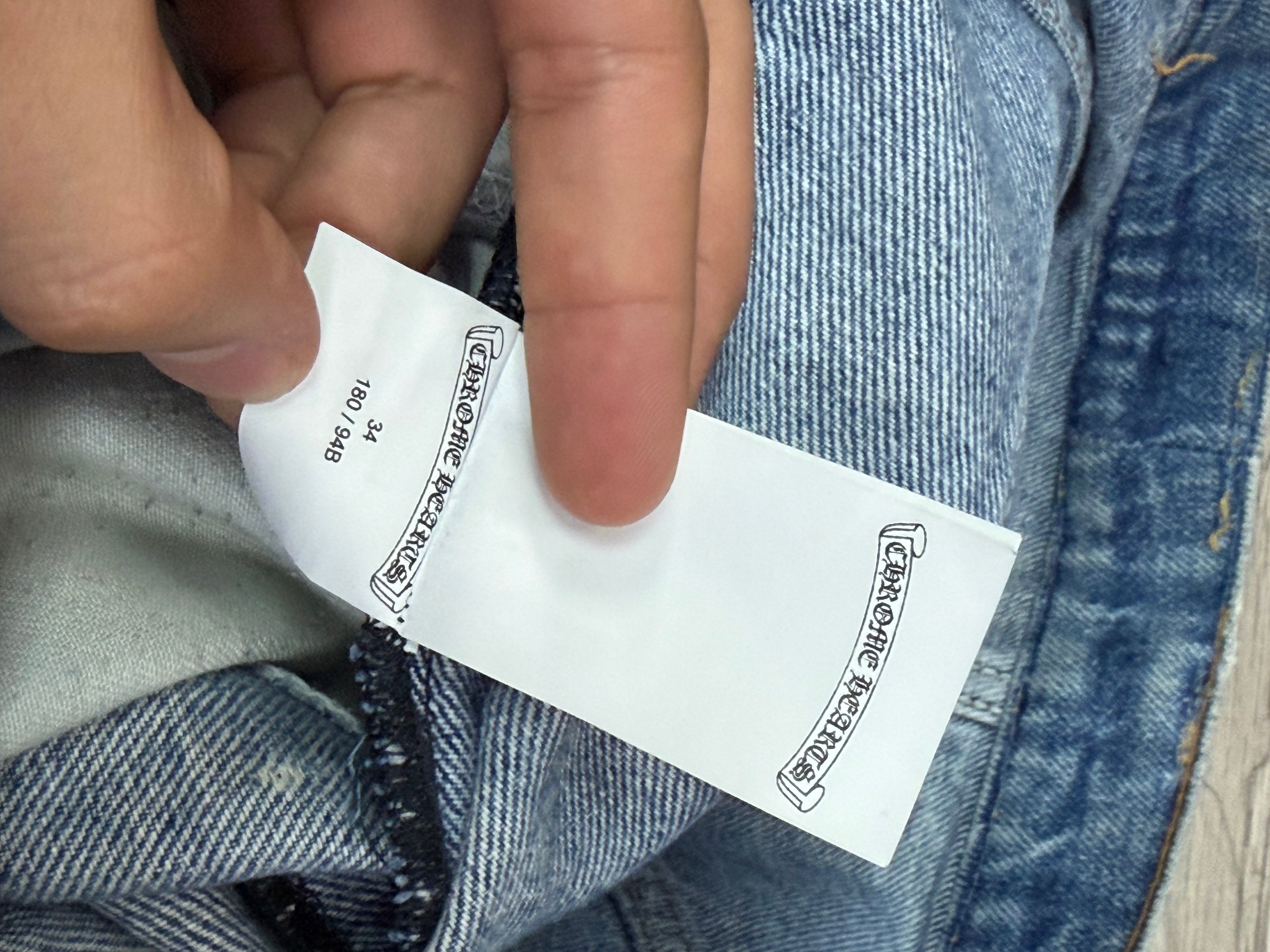 Chrome Hearts Light Wash 517 Black Patch Jeans