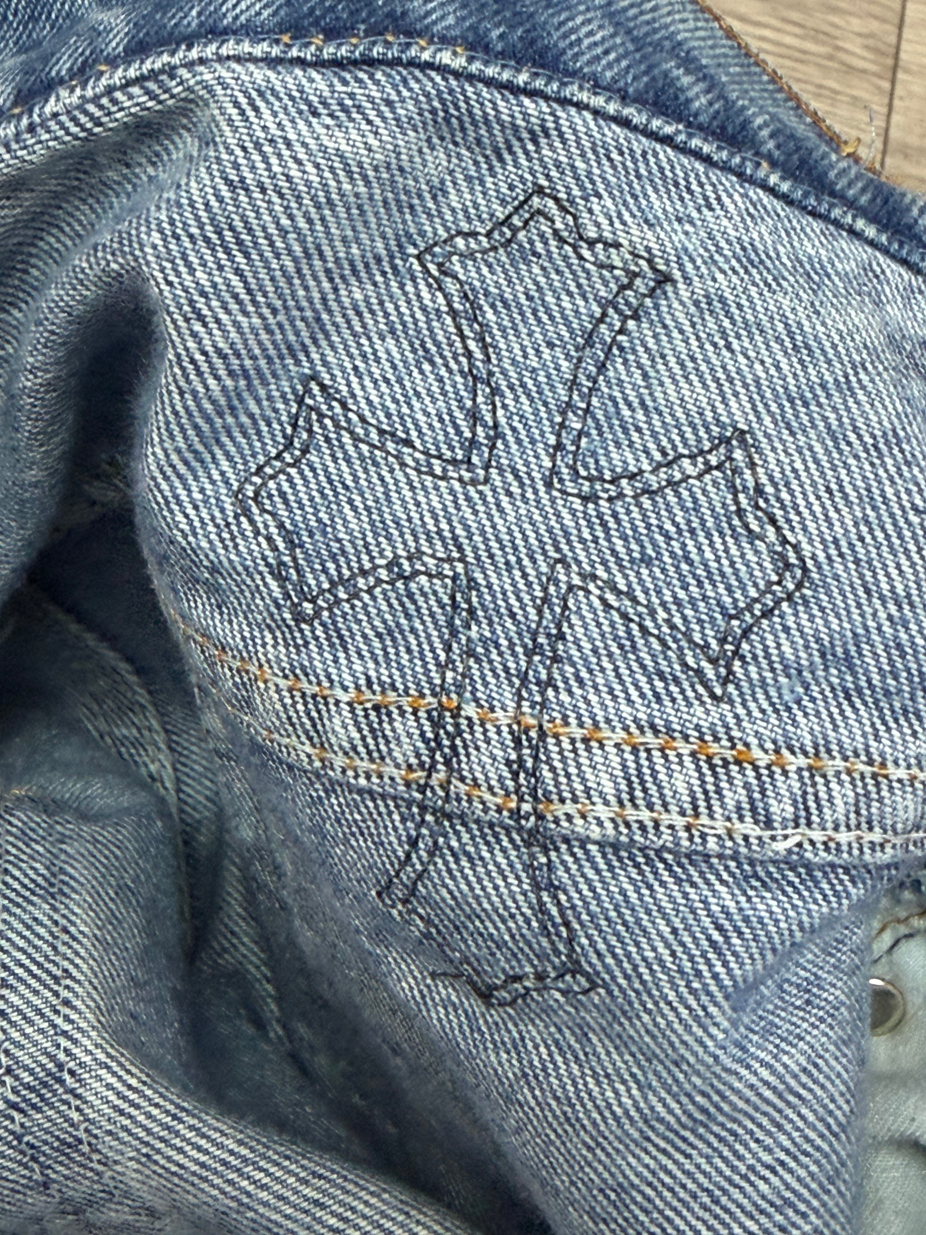 Chrome Hearts Light Wash 517 Black Patch Jeans