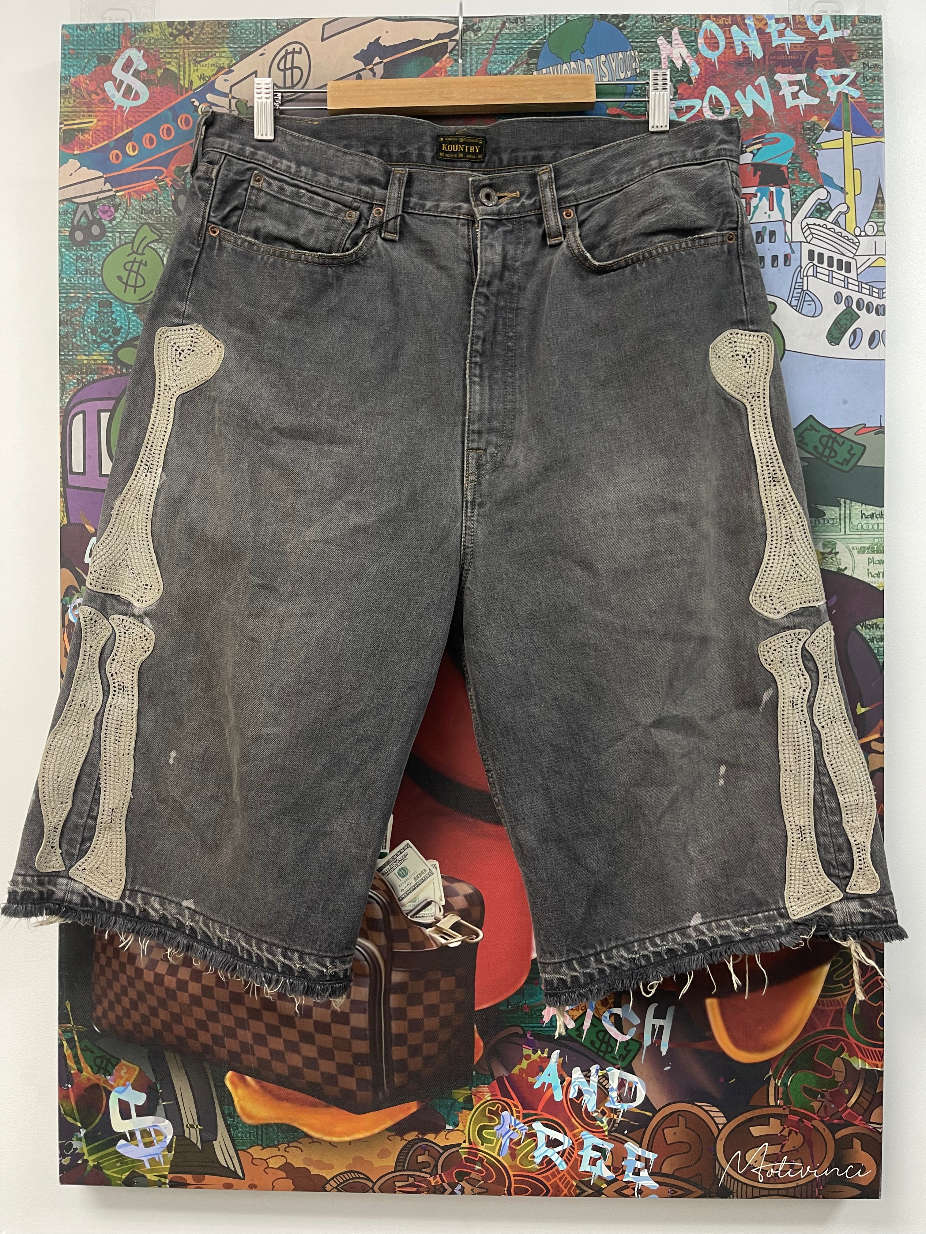 Kapital Denim Grey Bone Jean Shorts