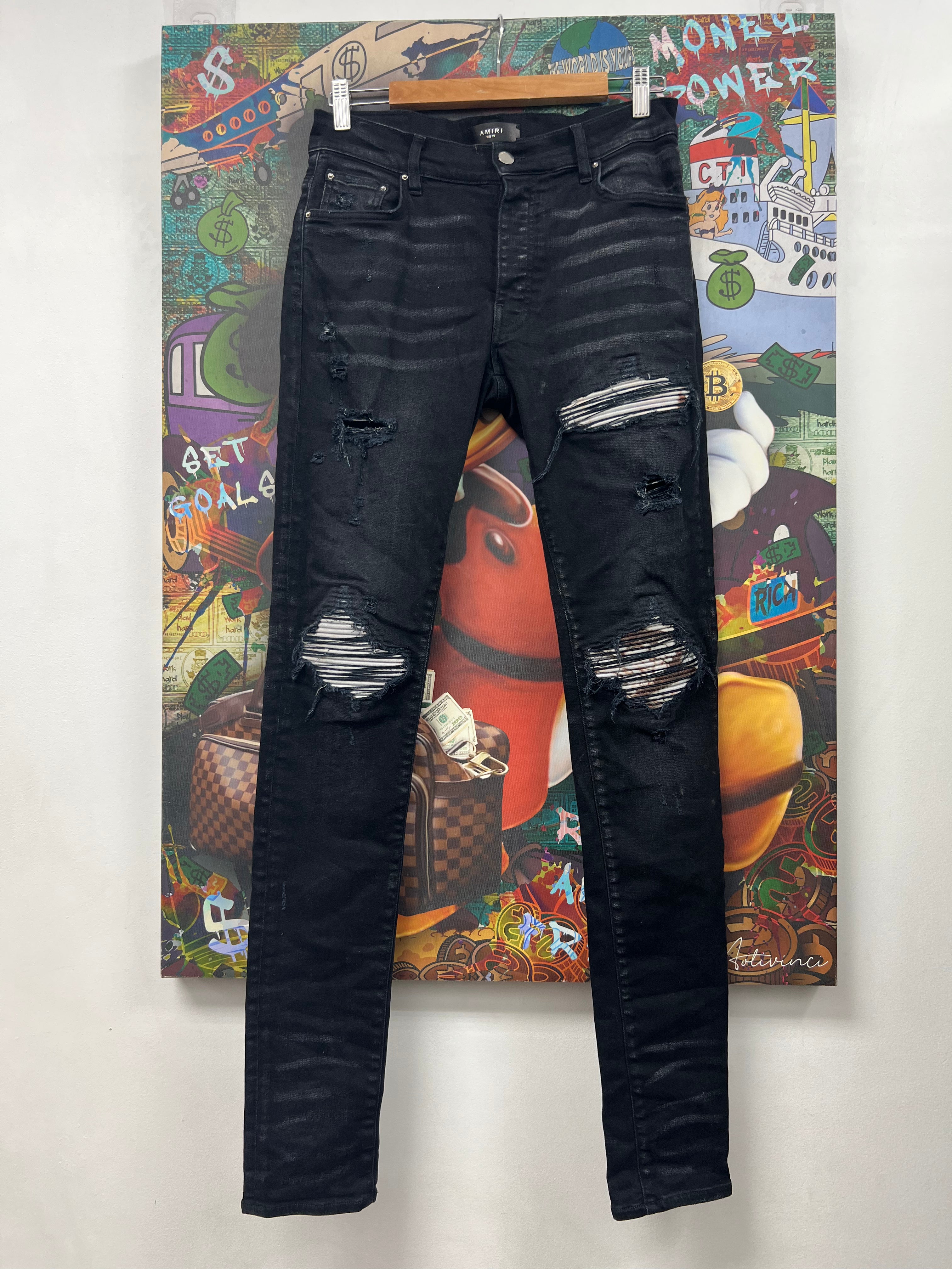 Amiri MX1 Black Wash Marble Patch Jeans