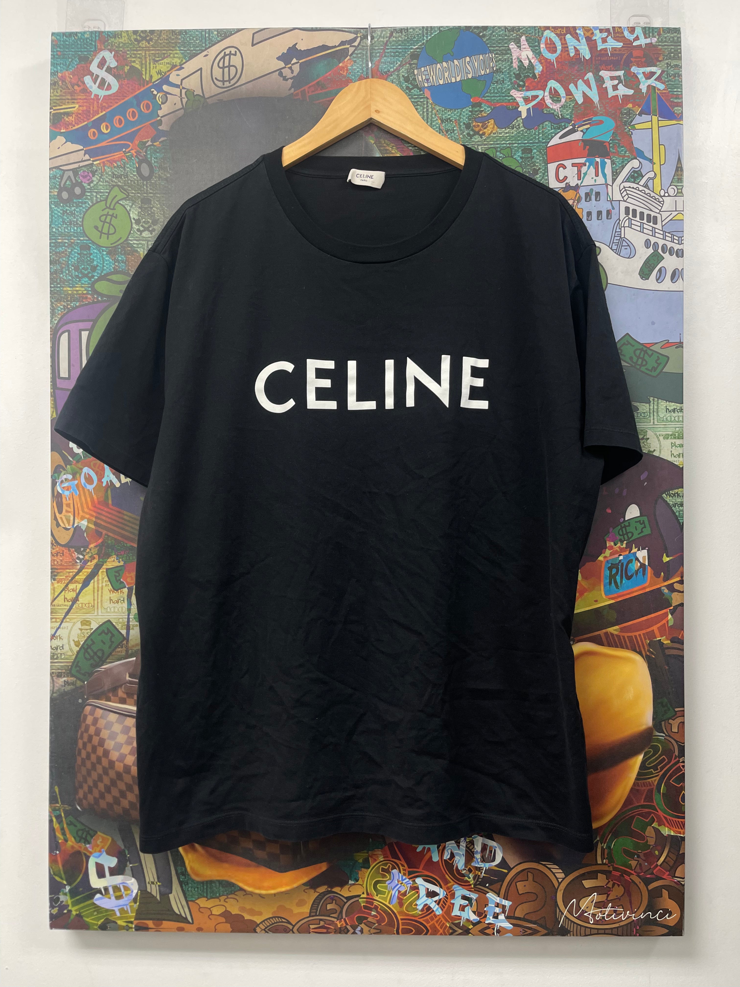 Celine Black White Spellout Logo (Pin Hole) Tee