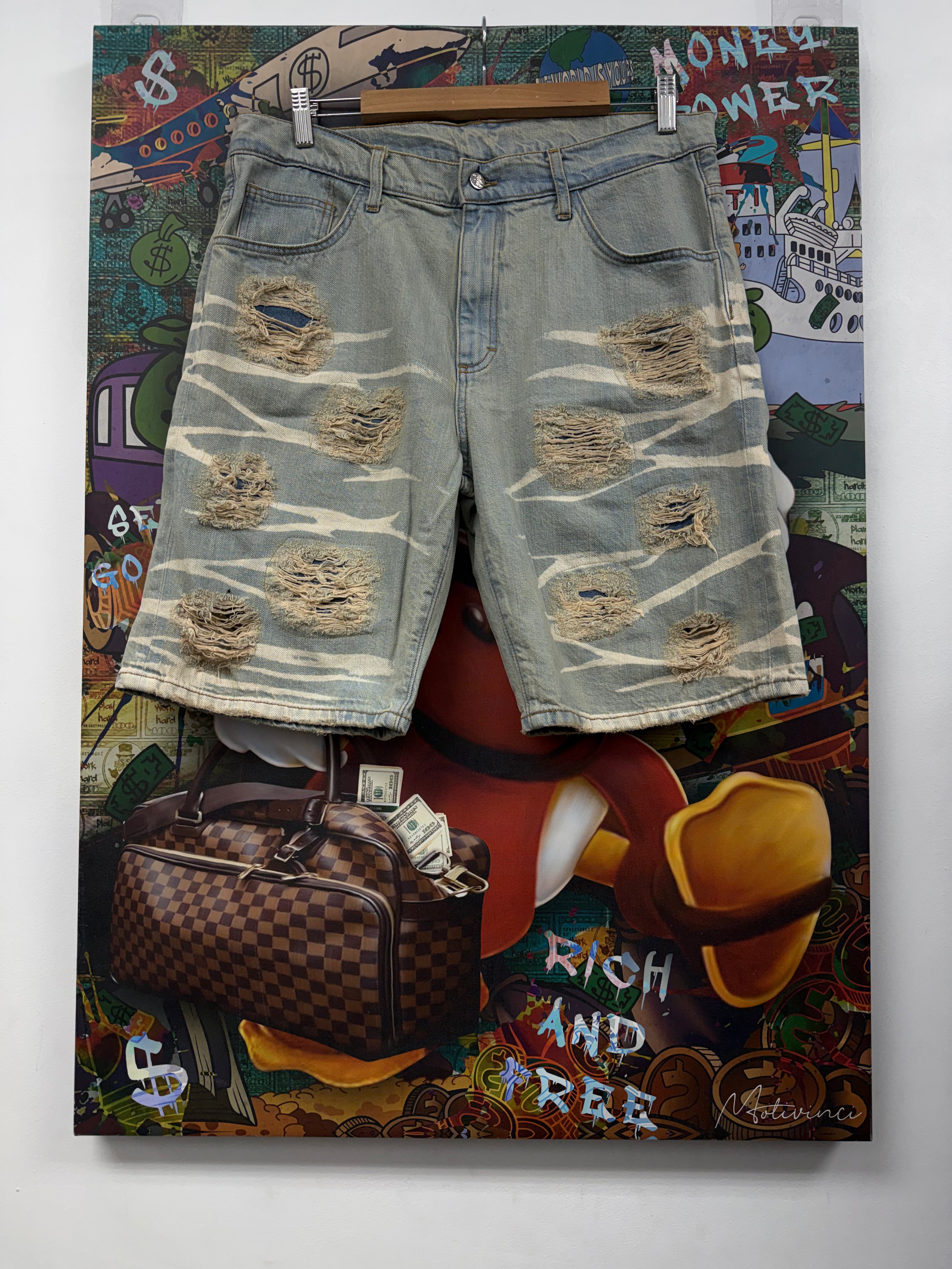 Hellstar Bleached Wash Distressed Jean Shorts