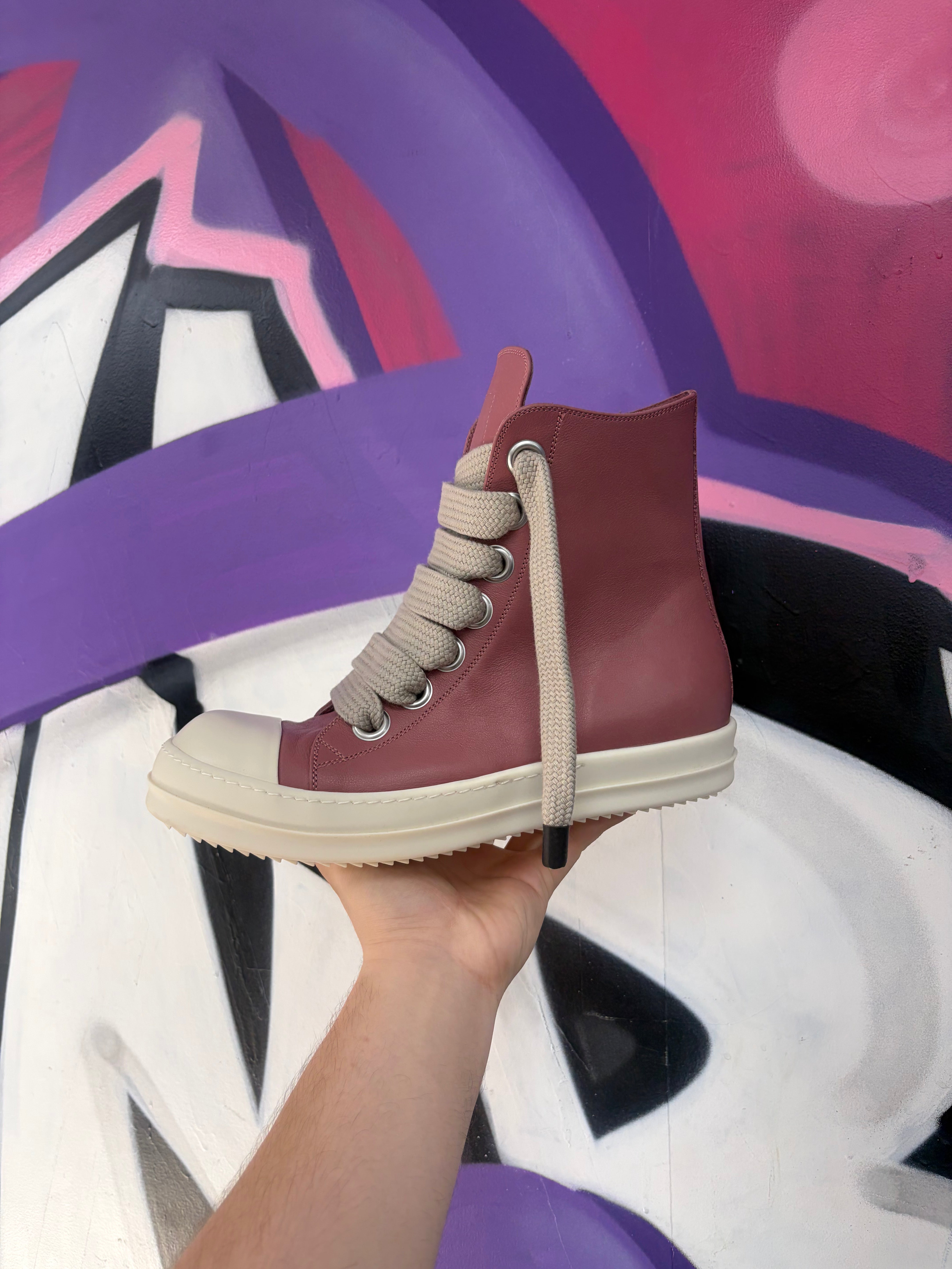 Rick Owens Pink Jumbo Lace Mainline Hi Sneakers