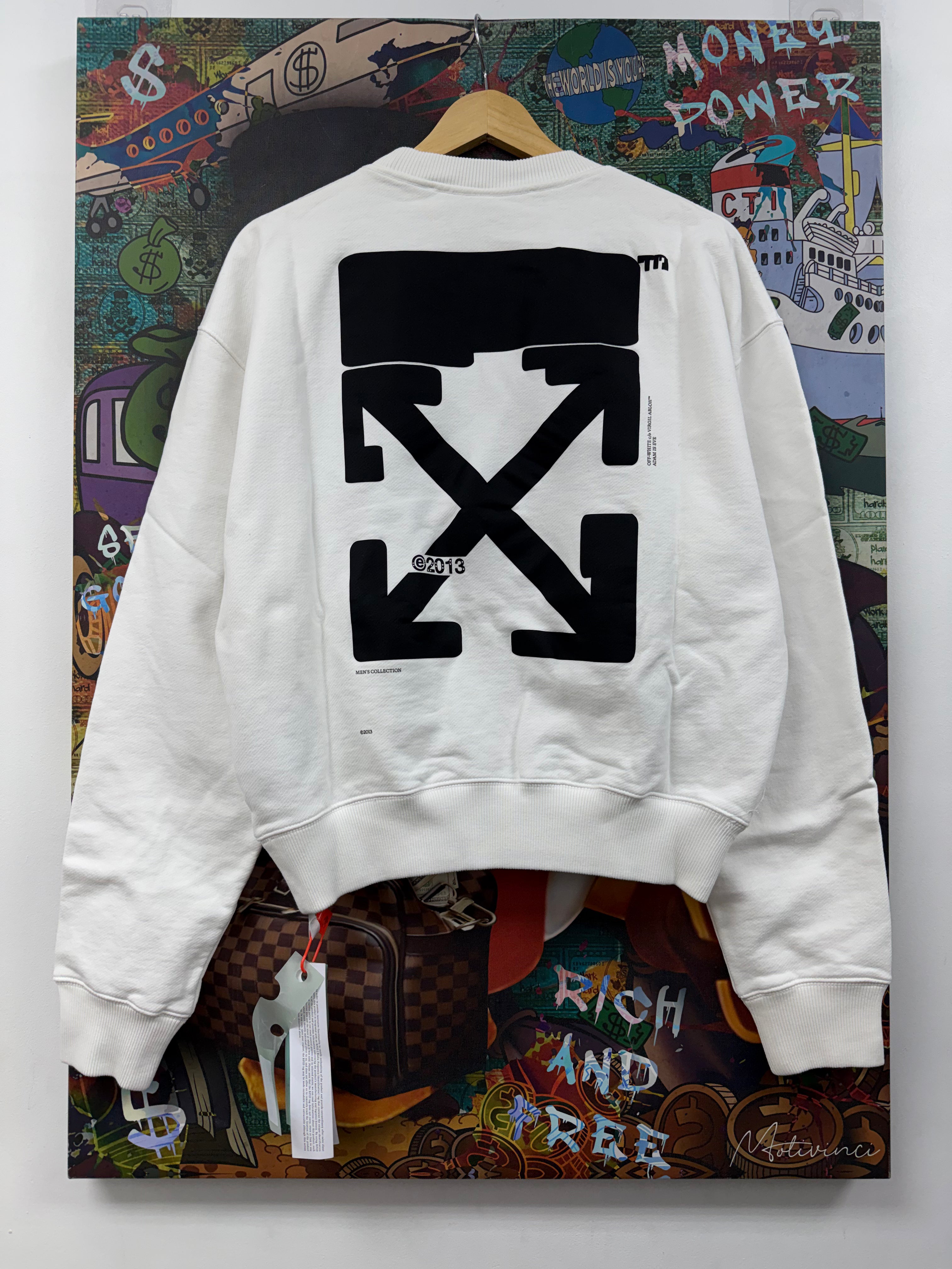 Off White White Black Digi Logo Crewneck
