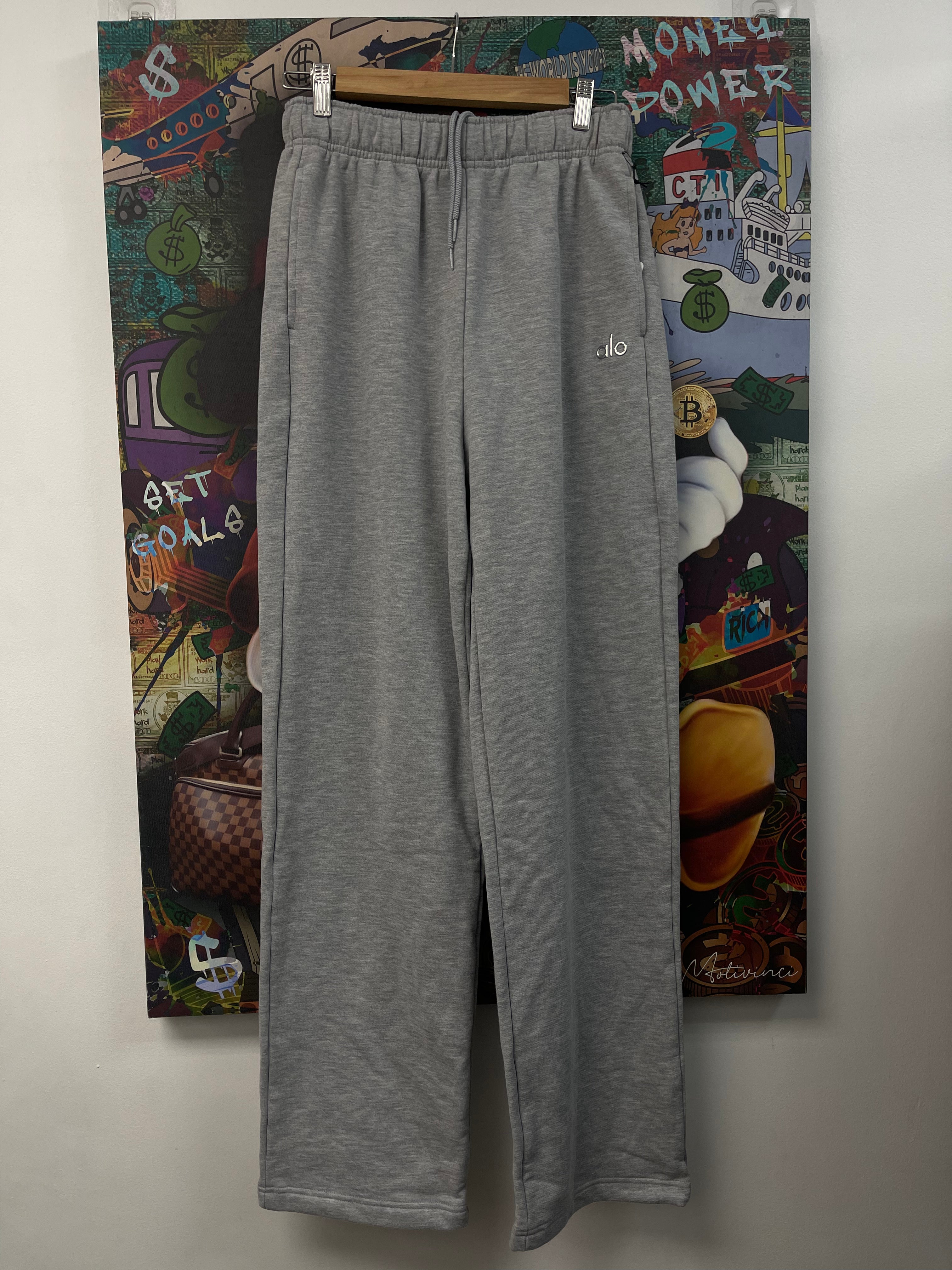 ALO Grey Logo Straight Leg Sweats