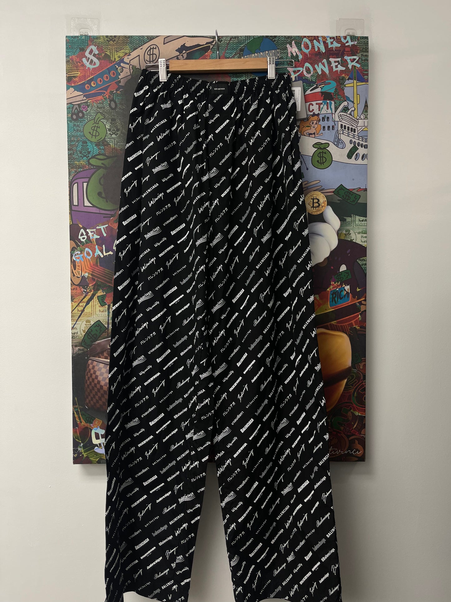 Balenciaga Black White Monogram Track Pants (48) New Medium No Tags