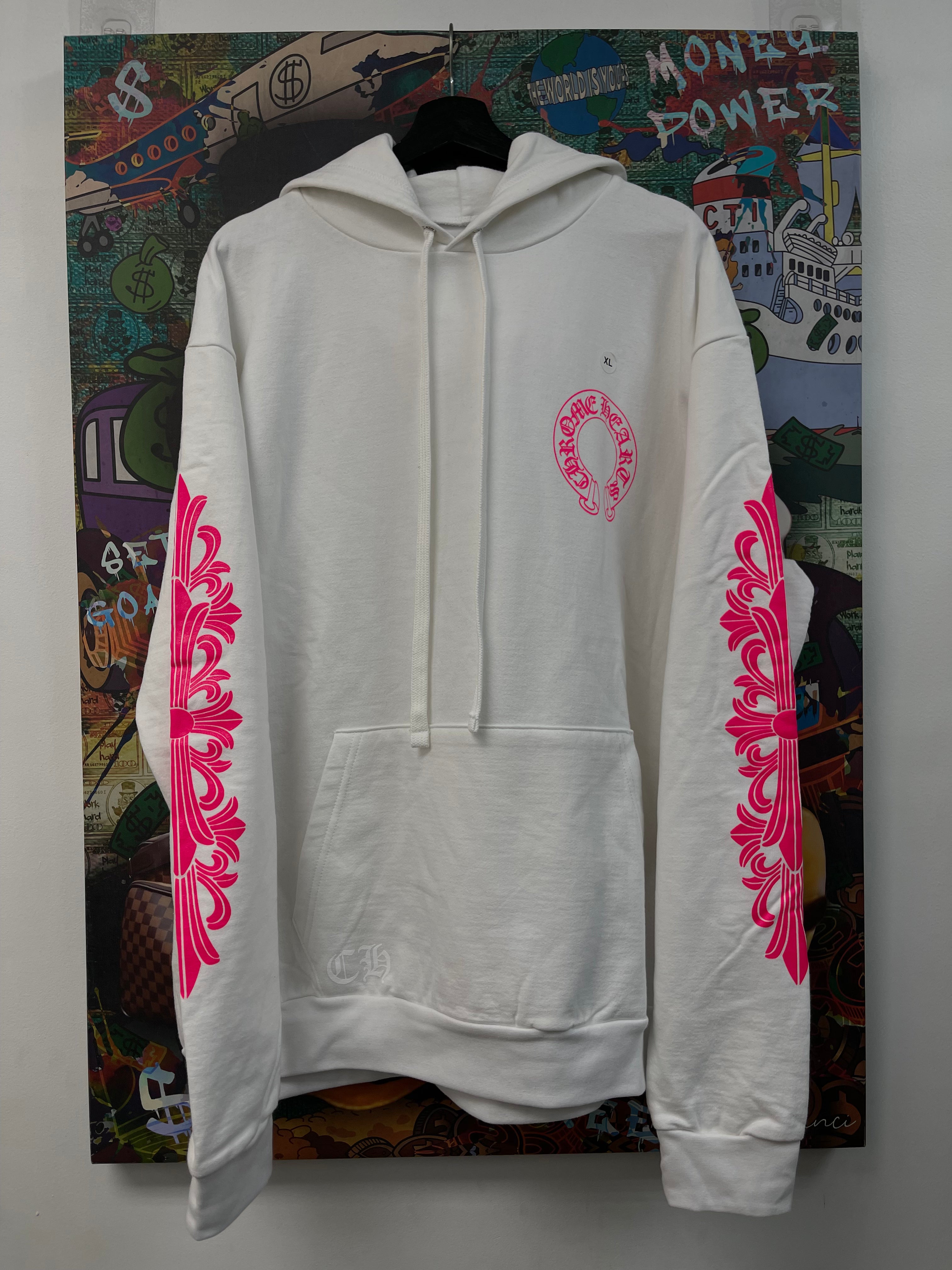 Chrome Hearts White Pink Floral Horseshoe Hoodie