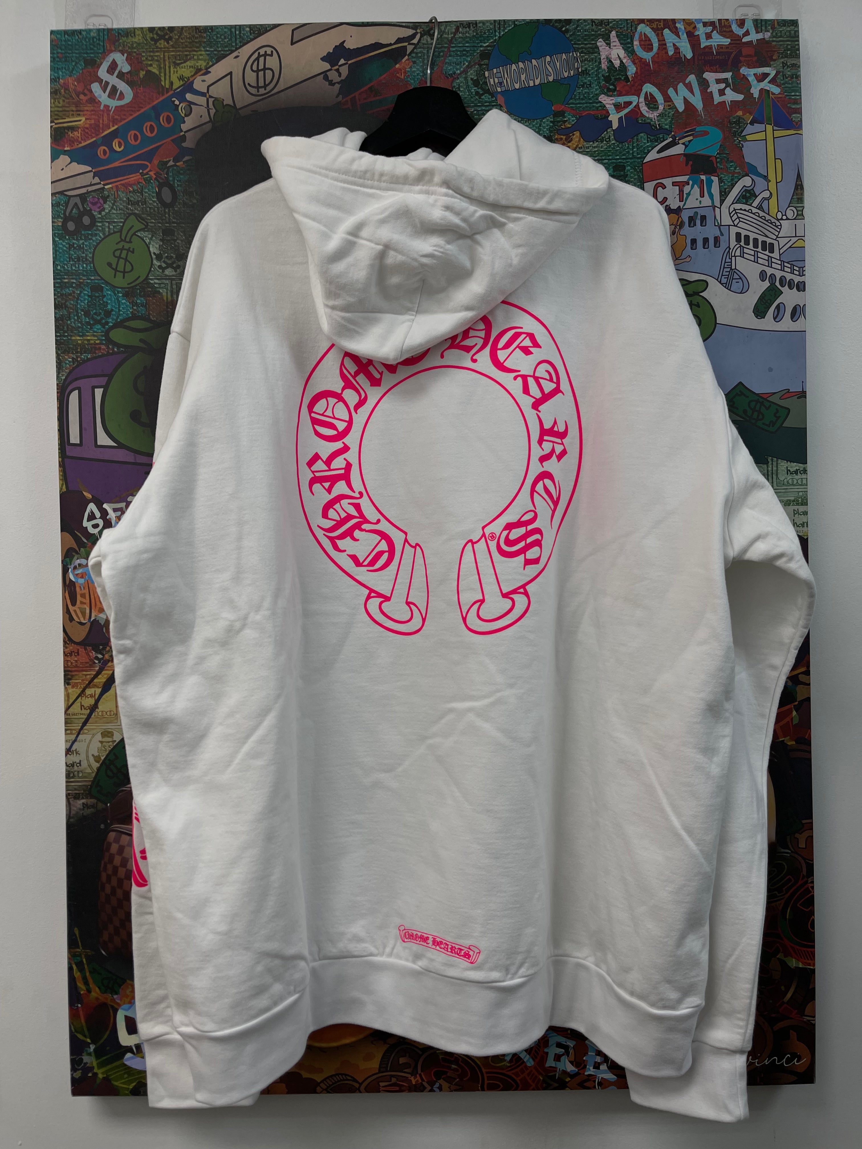 Chrome Hearts White Pink Floral Horseshoe Hoodie