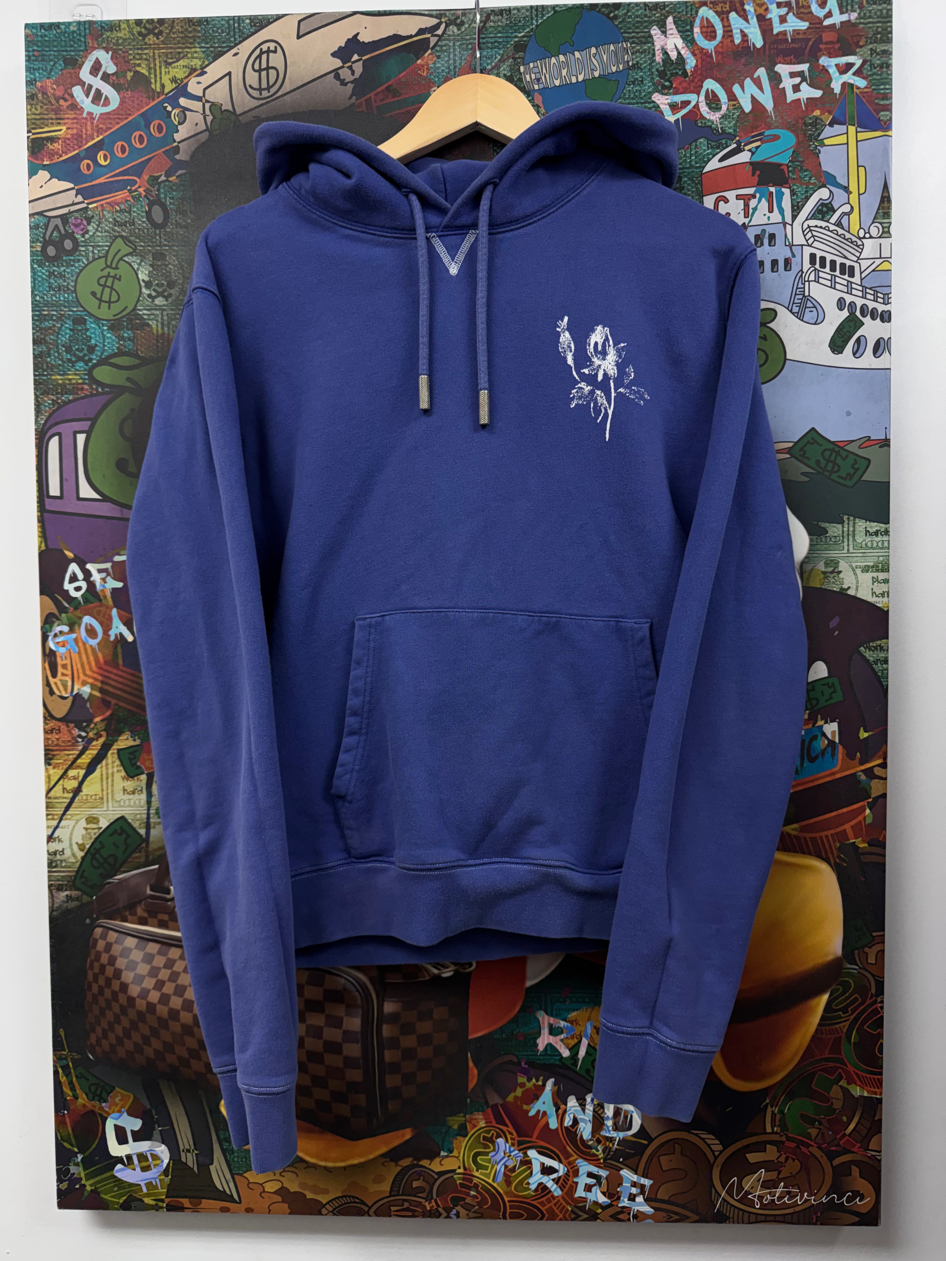 Off White Blue Embroidered Hoodie
