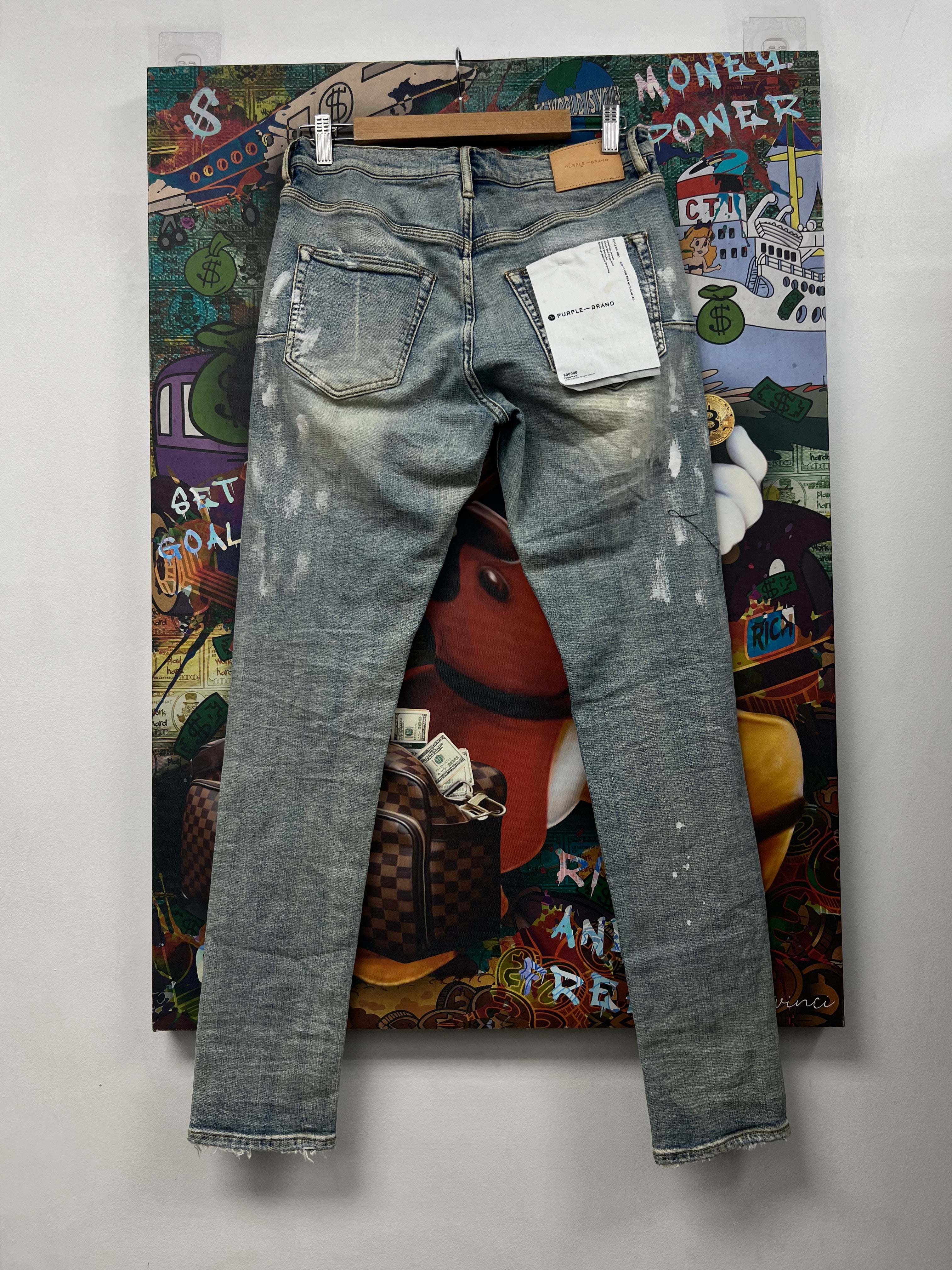 Purple Brand Light Wash P001 Splatter Jeans