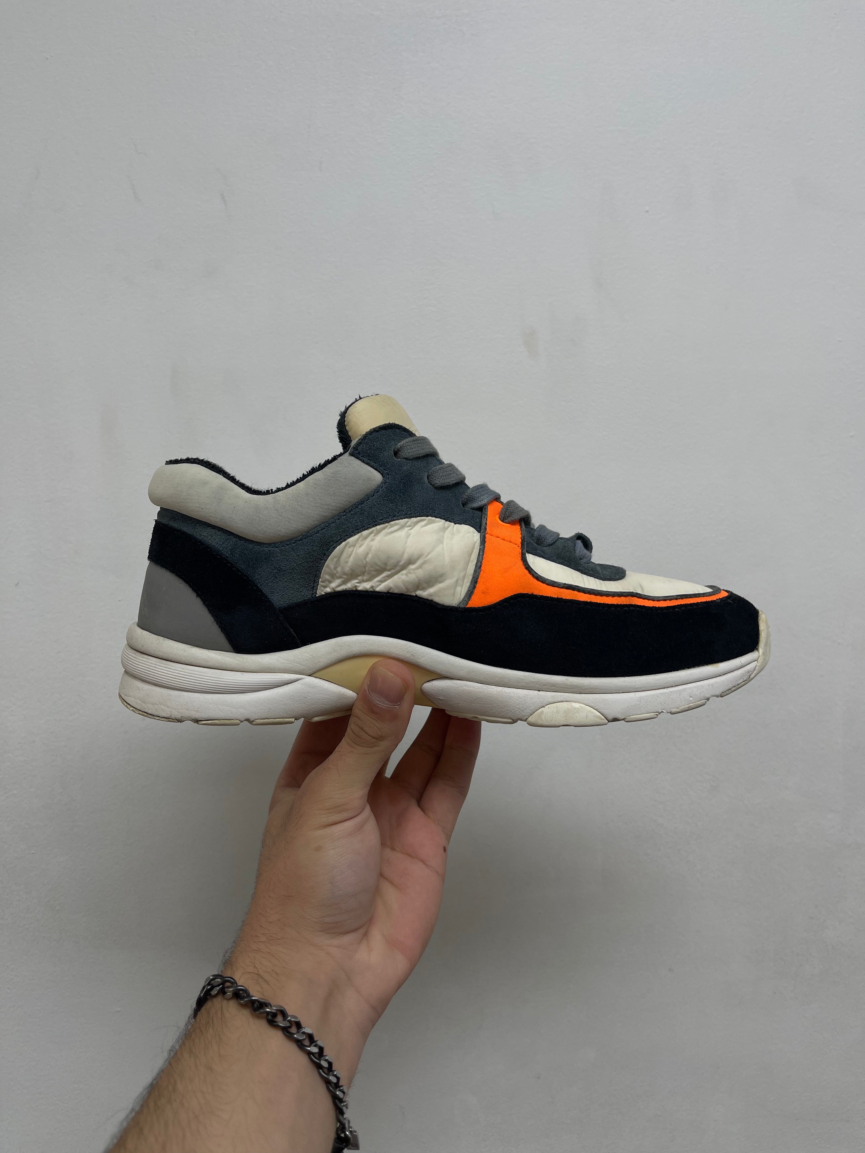 Chanel Navy Orange CC Logo Runner Sneakers
