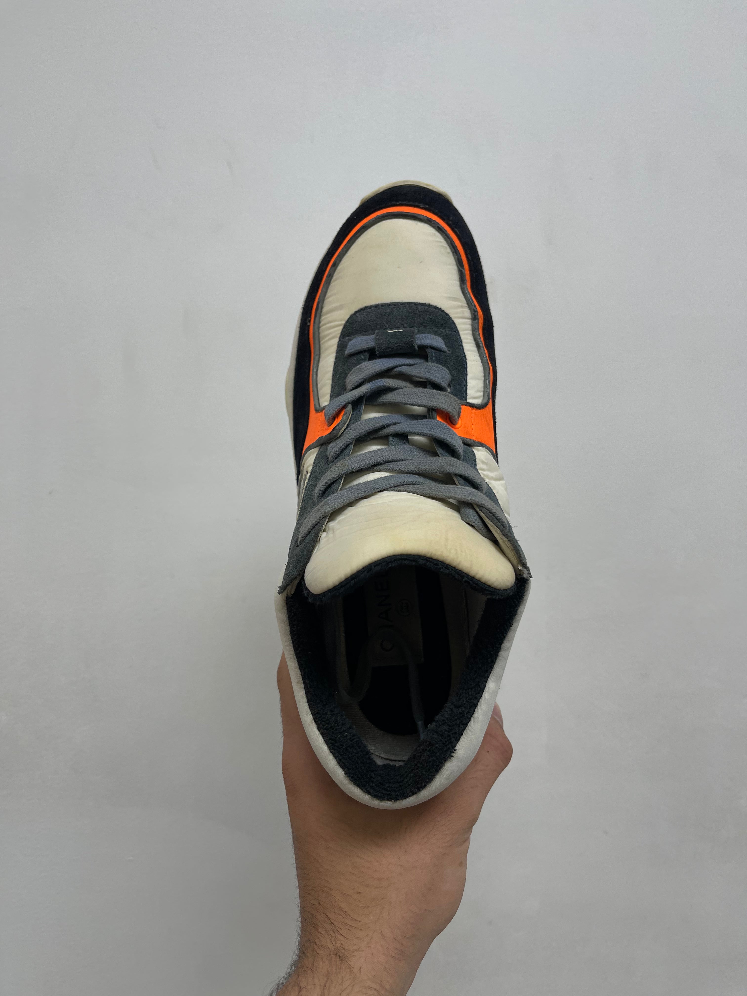 Chanel Navy Orange CC Logo Runner Sneakers