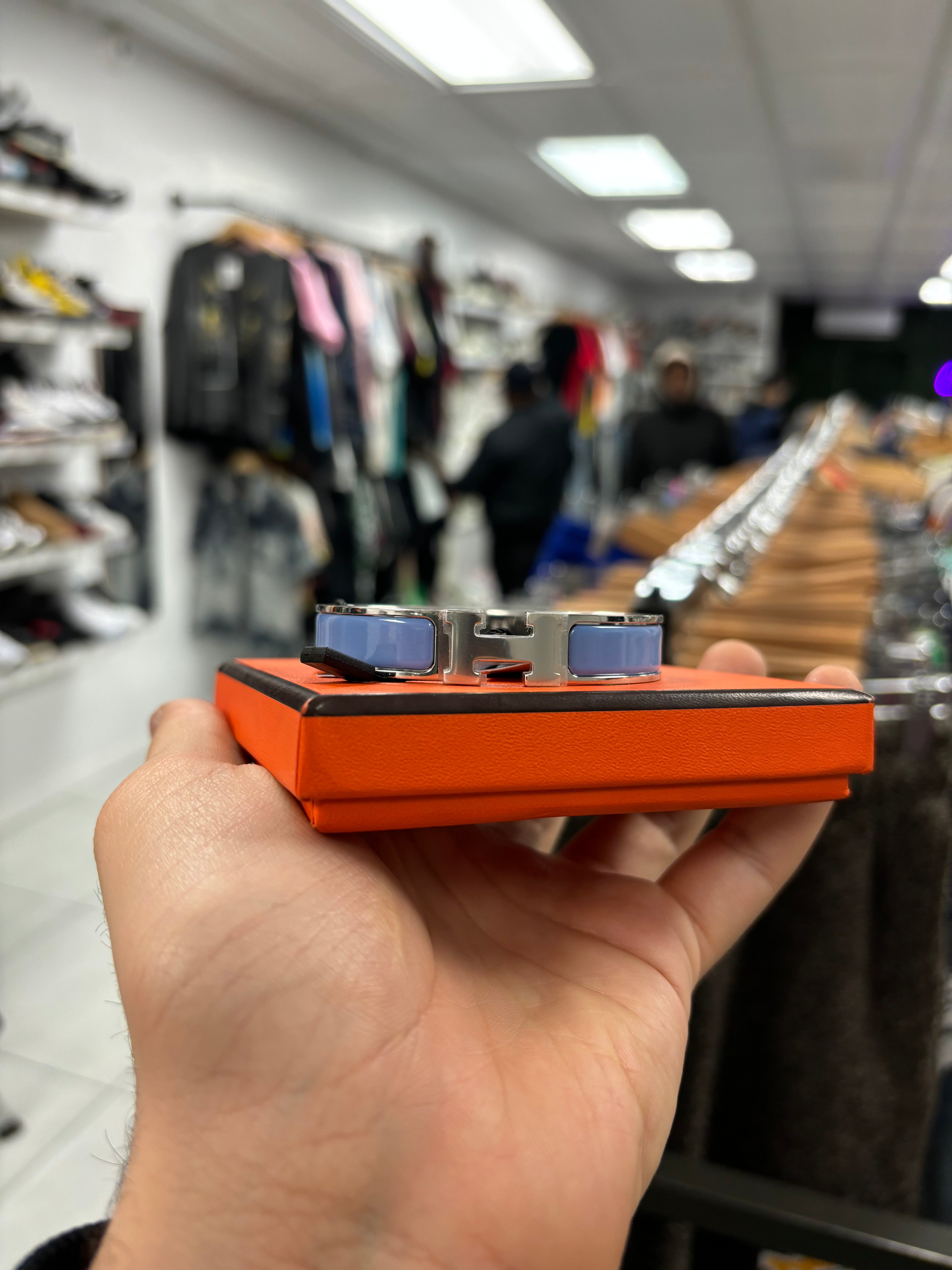 Hermes H Braclet Blue SIlver New OS N/A