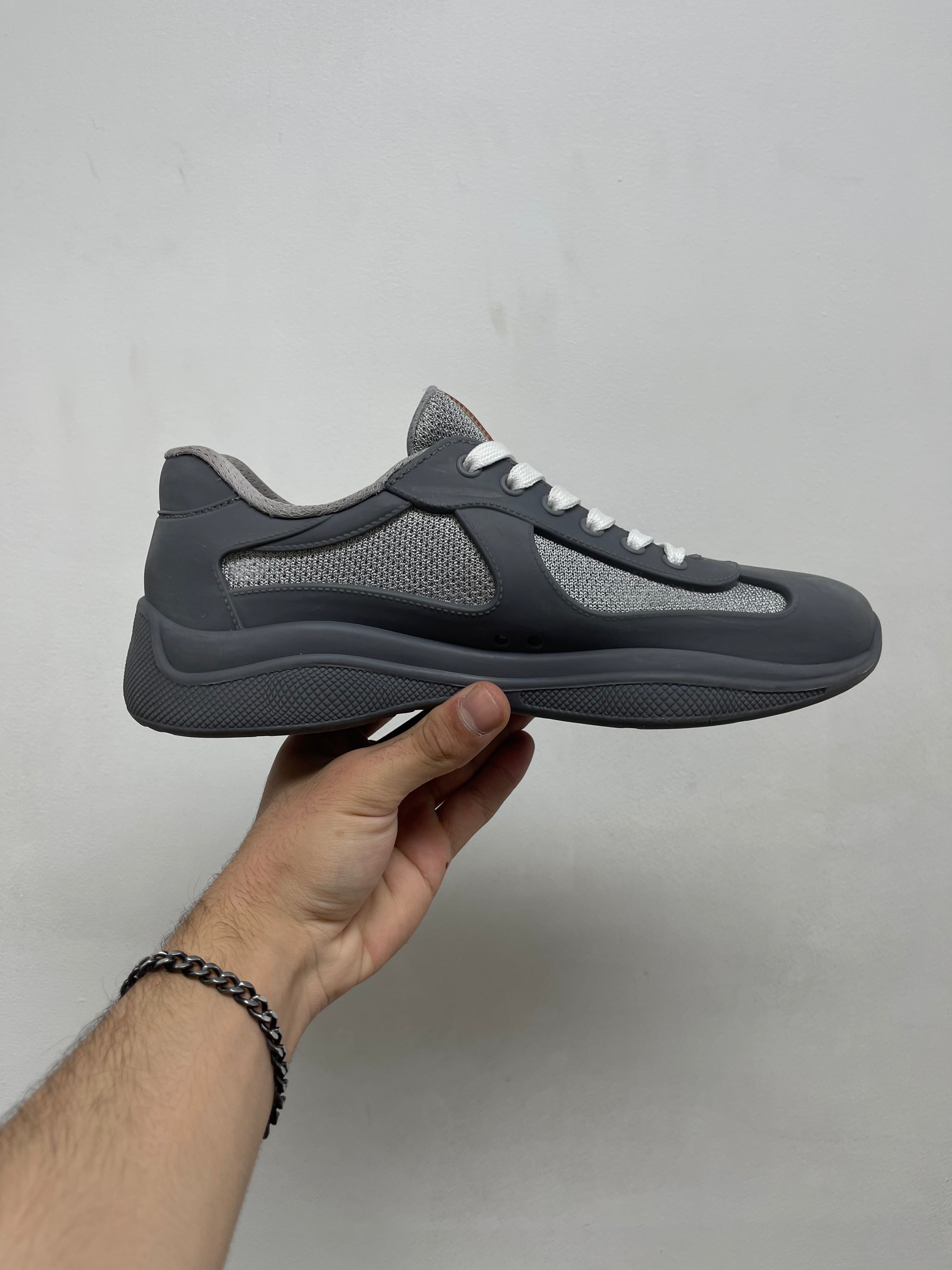 Prada Grey Rubber Cup Sneakers