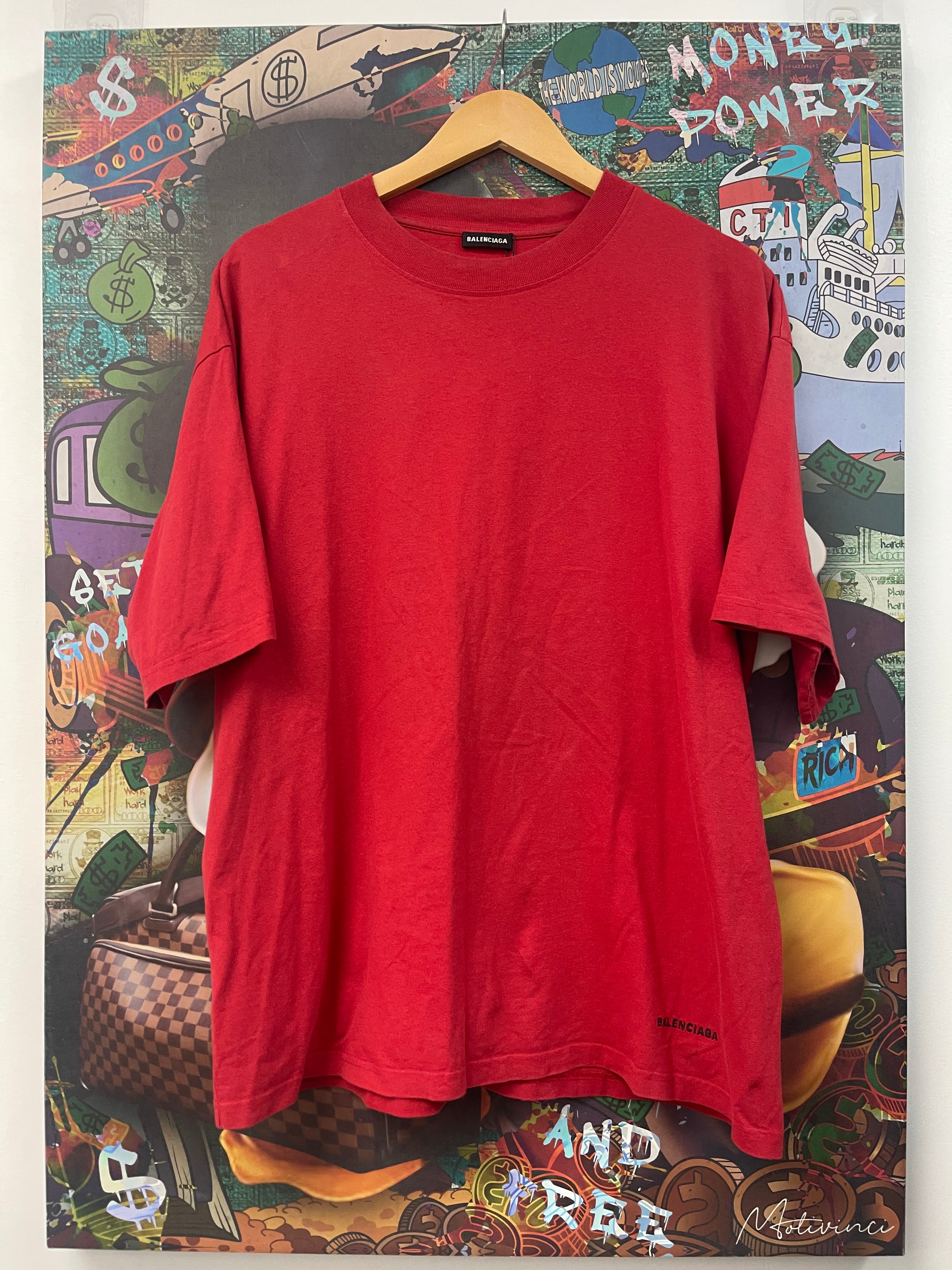 Balenciaga Red Black Small Logo Tee