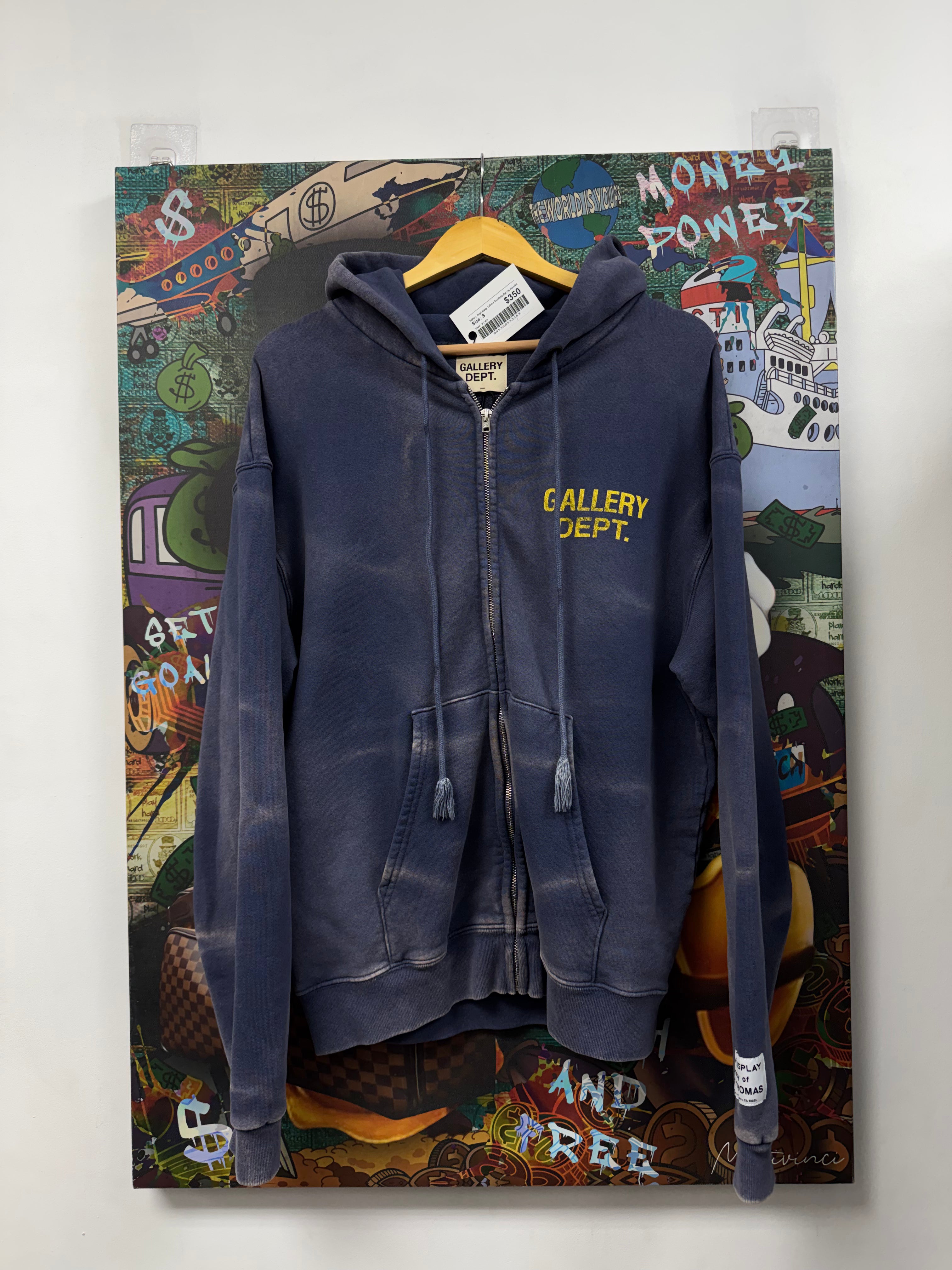 Gallery Dept Navy Yellow Sunfade Zip Up Hoodie