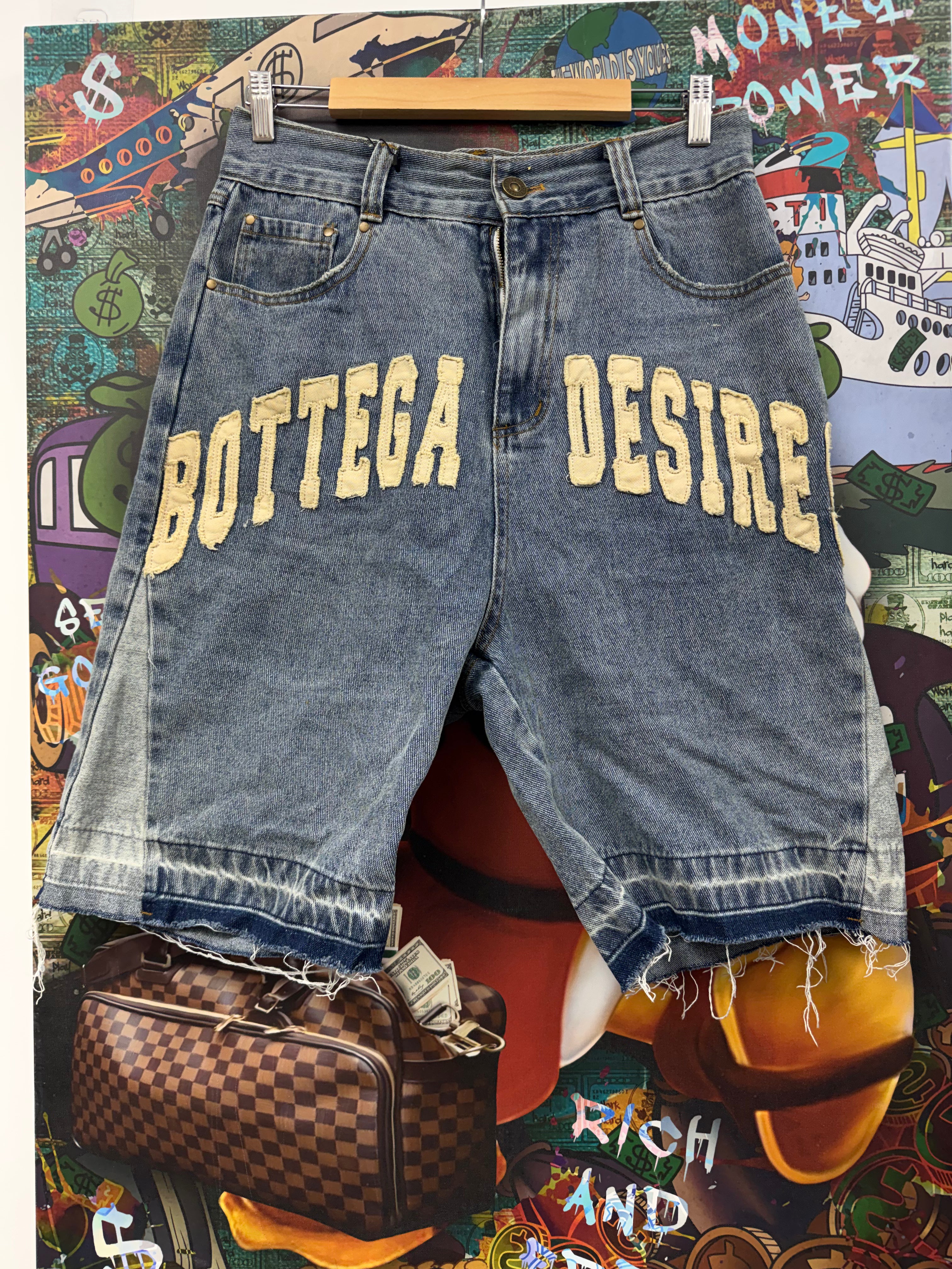 Bottega Desires Logo Blue Jean Shorts