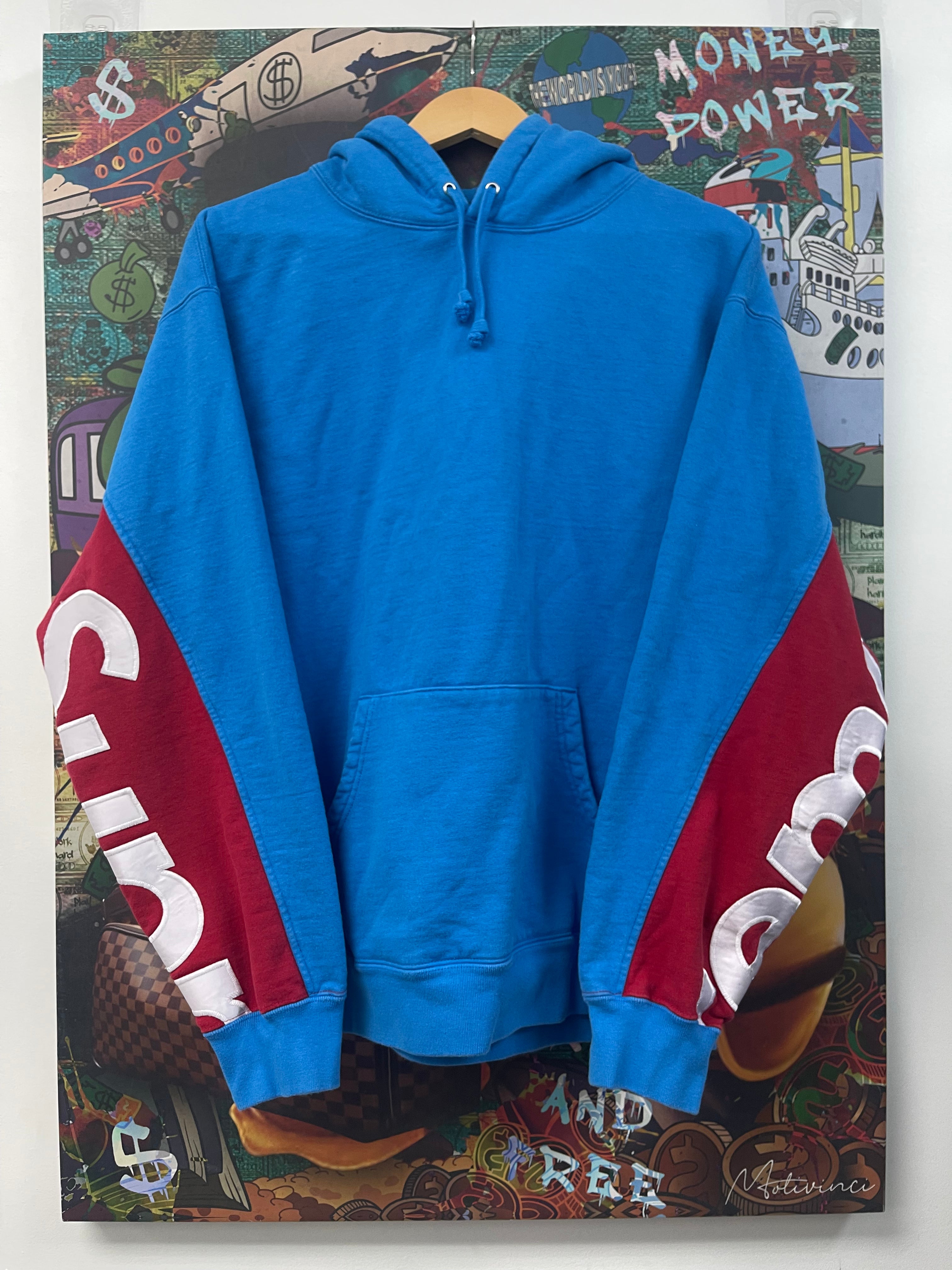 Supreme Blue Red Sleeve Logo Hoodie