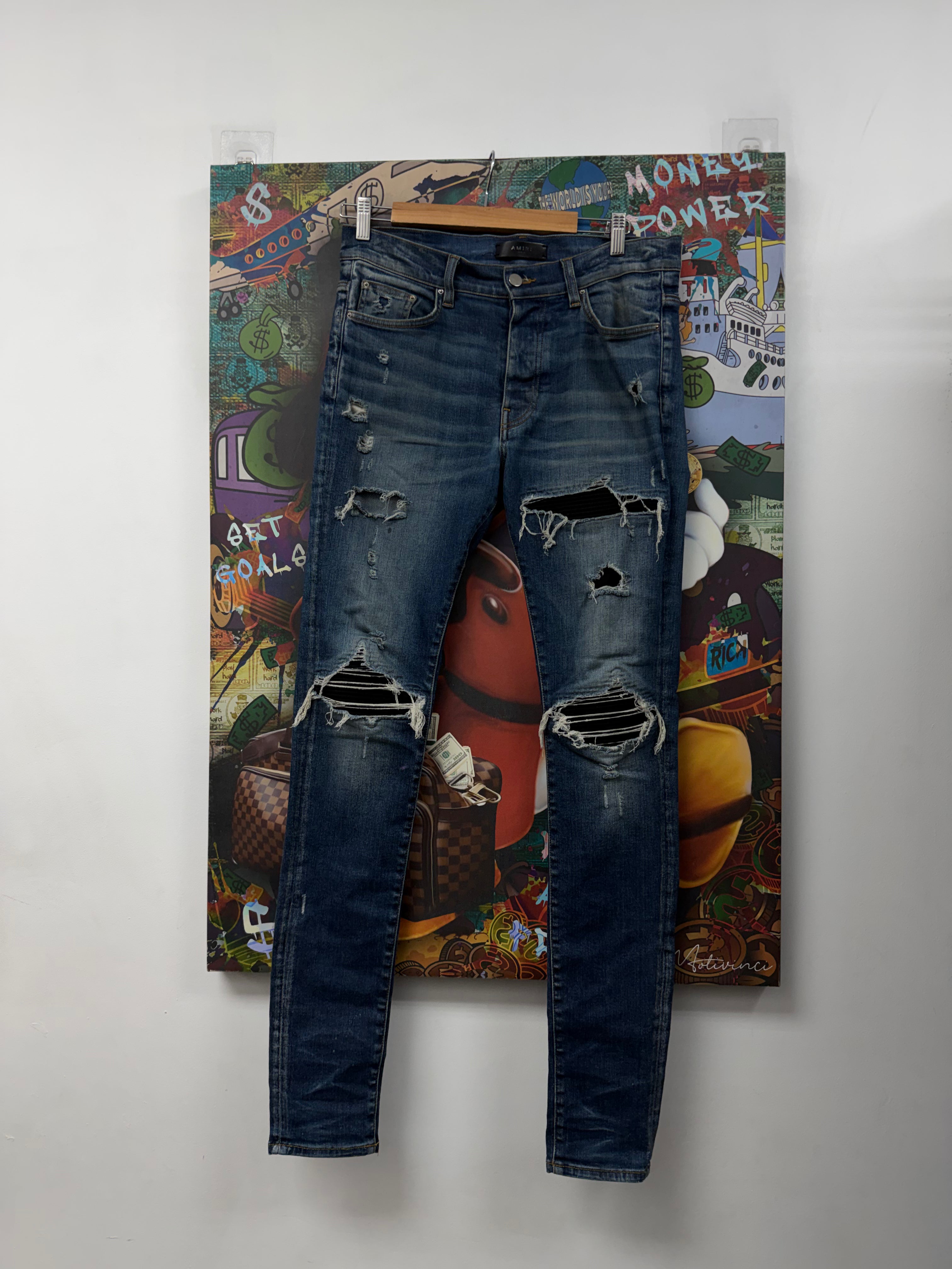 Amiri MX1 Deep Classic Black Suede Patch Jeans