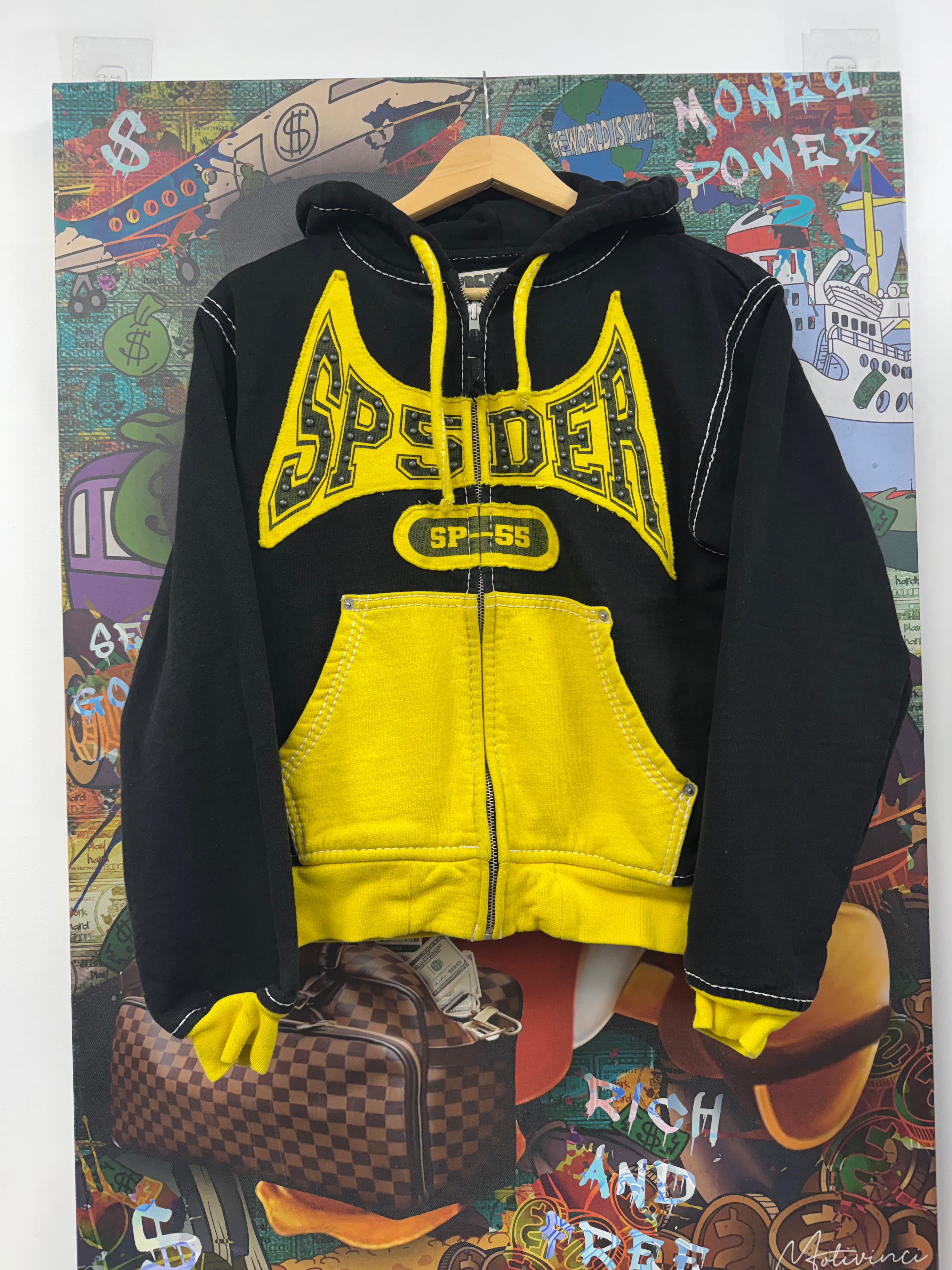 Sp5der Black Yellow Studded Zip Up