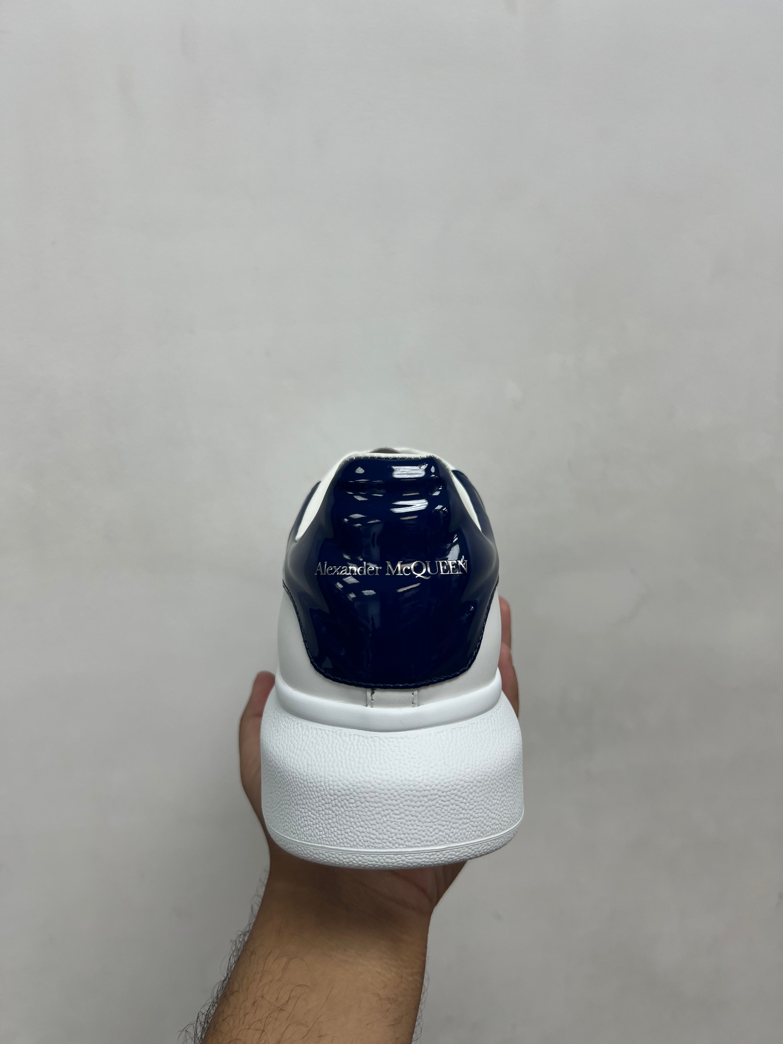 Alexander Mcqueen White Navy Patent Leather Oversized Sneakers