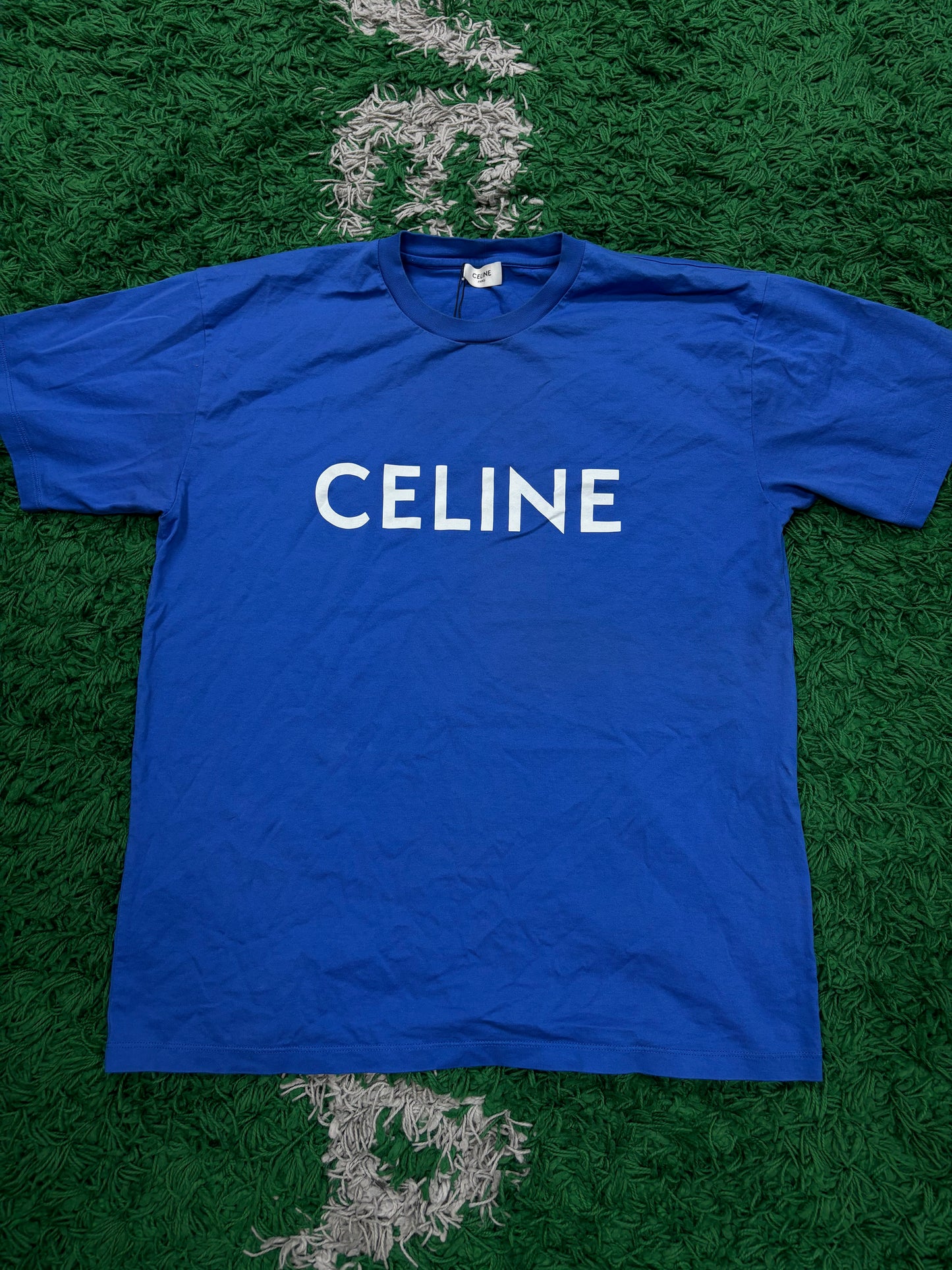 Celine Chest Logo Tee Blue Used Small
