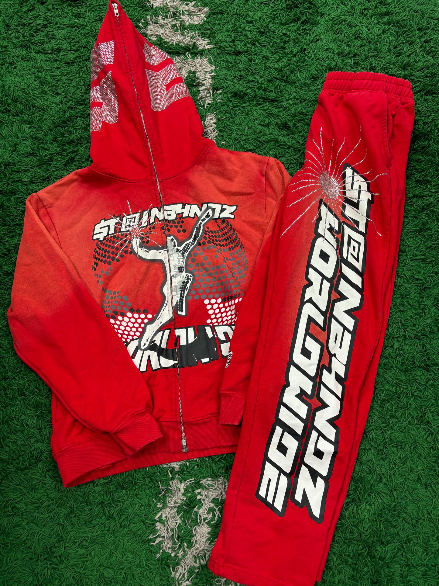 SB Studios Rhinestone Sweatsuit Red Used Large