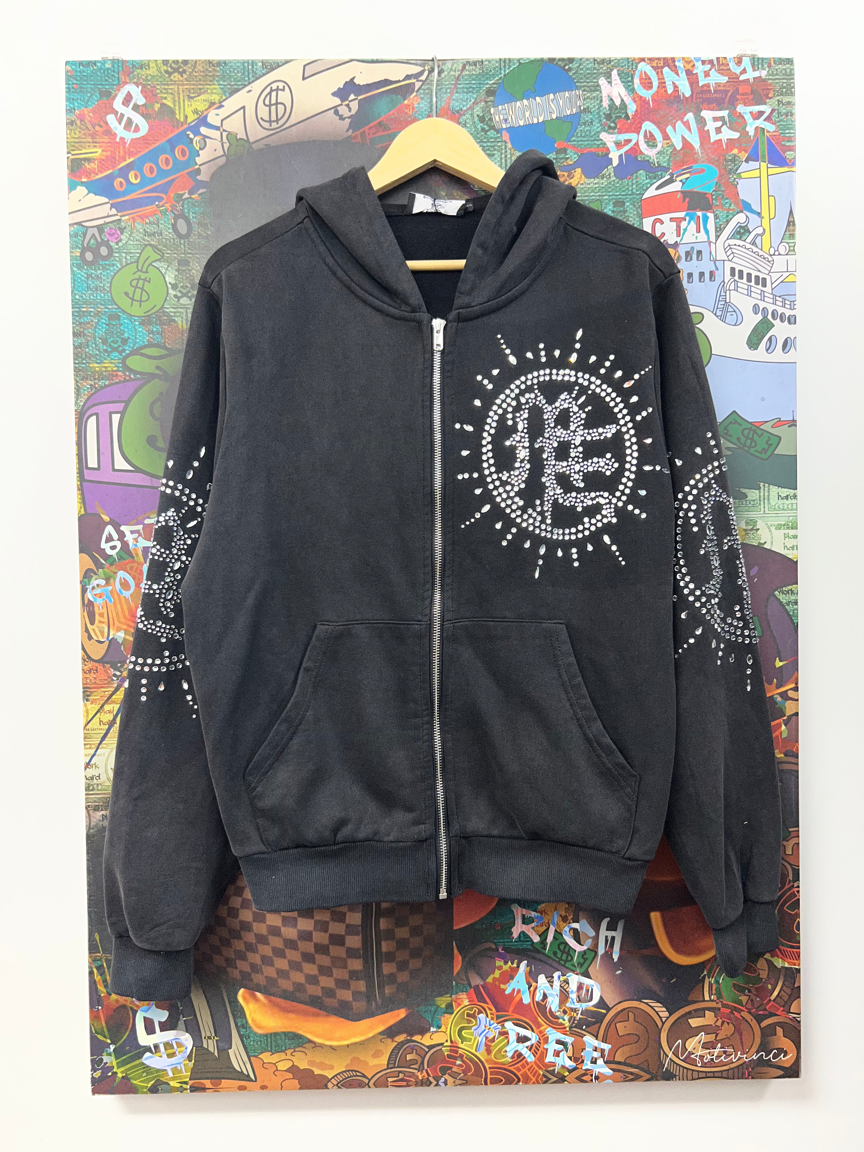 Mixed Emotions Black ME Rhinestone Zip Up