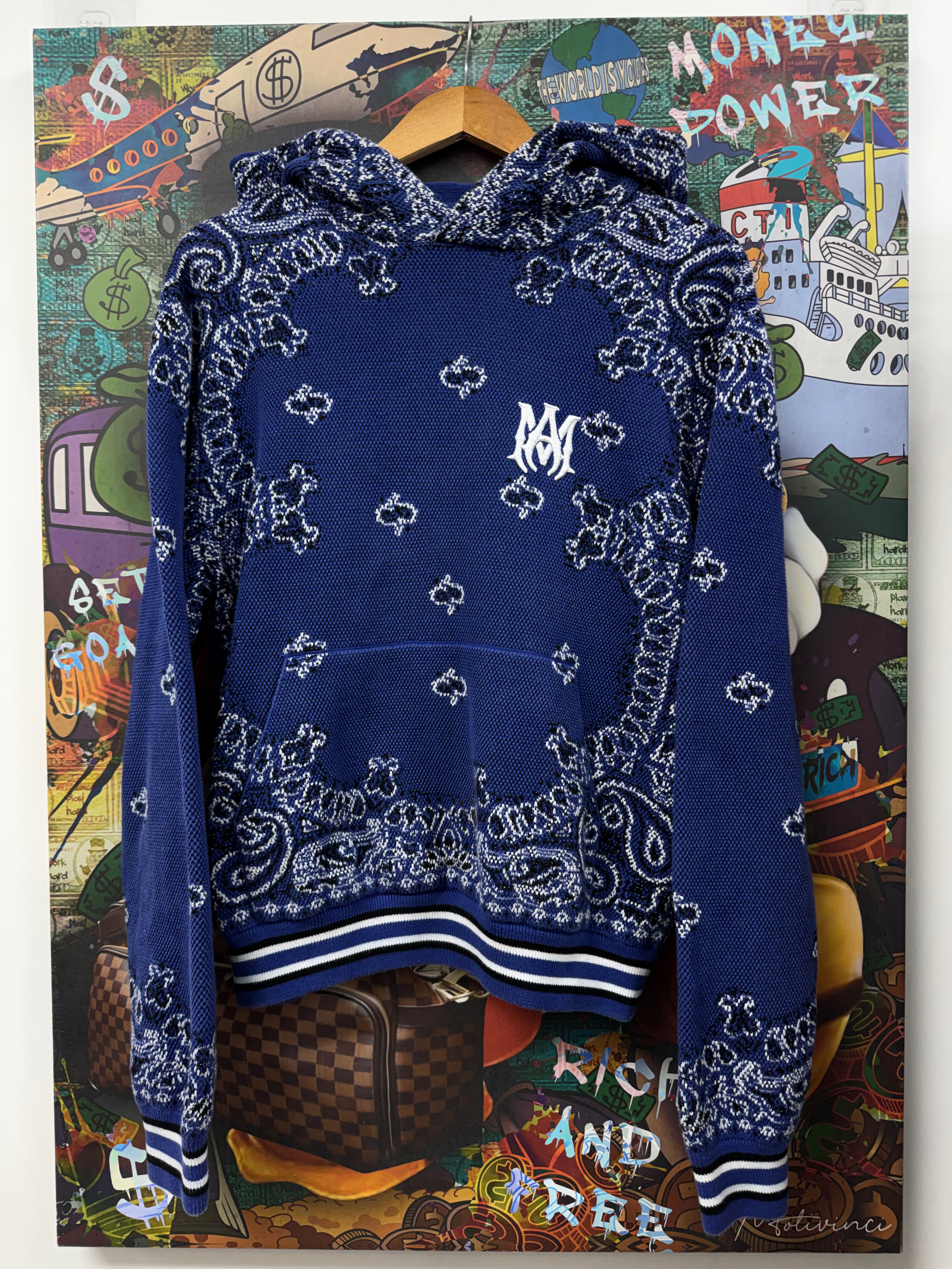 Amiri Blue Knit Paisley Hoodie