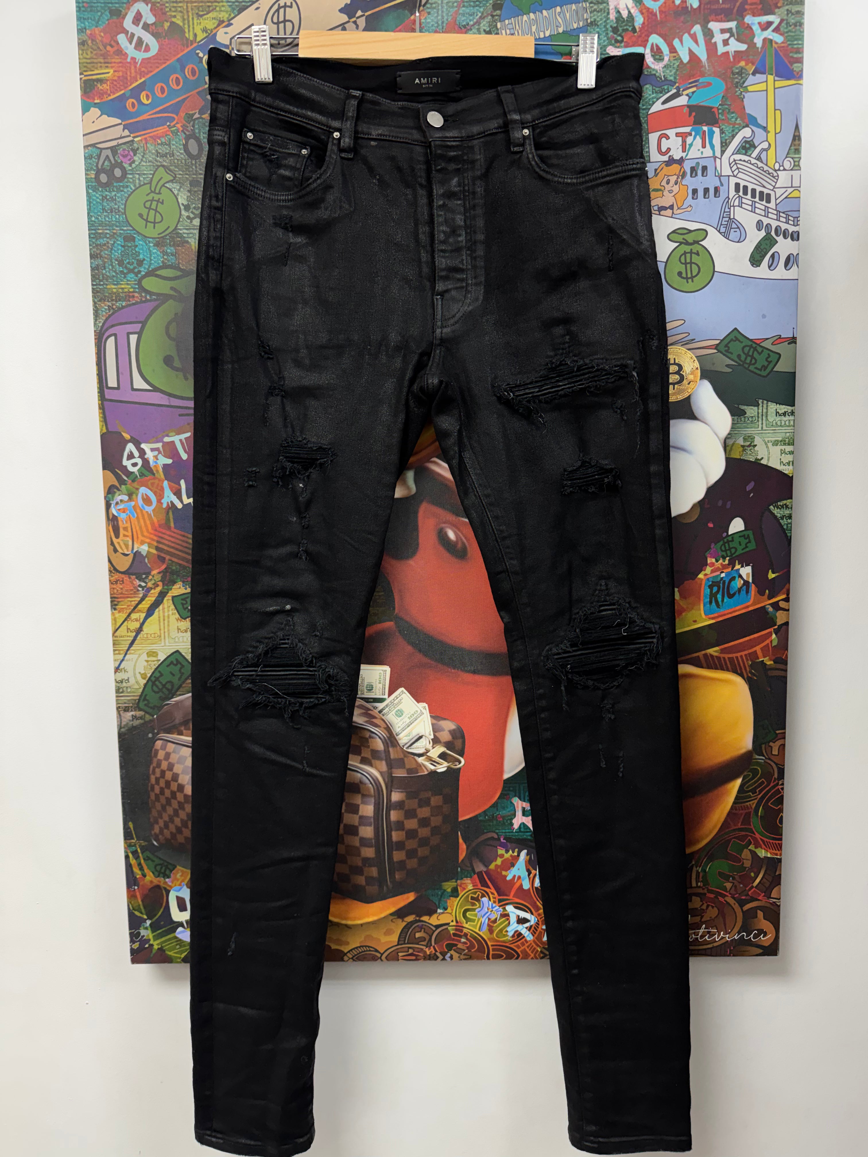 Amiri MX1 Black Black Wax Patch Jeans