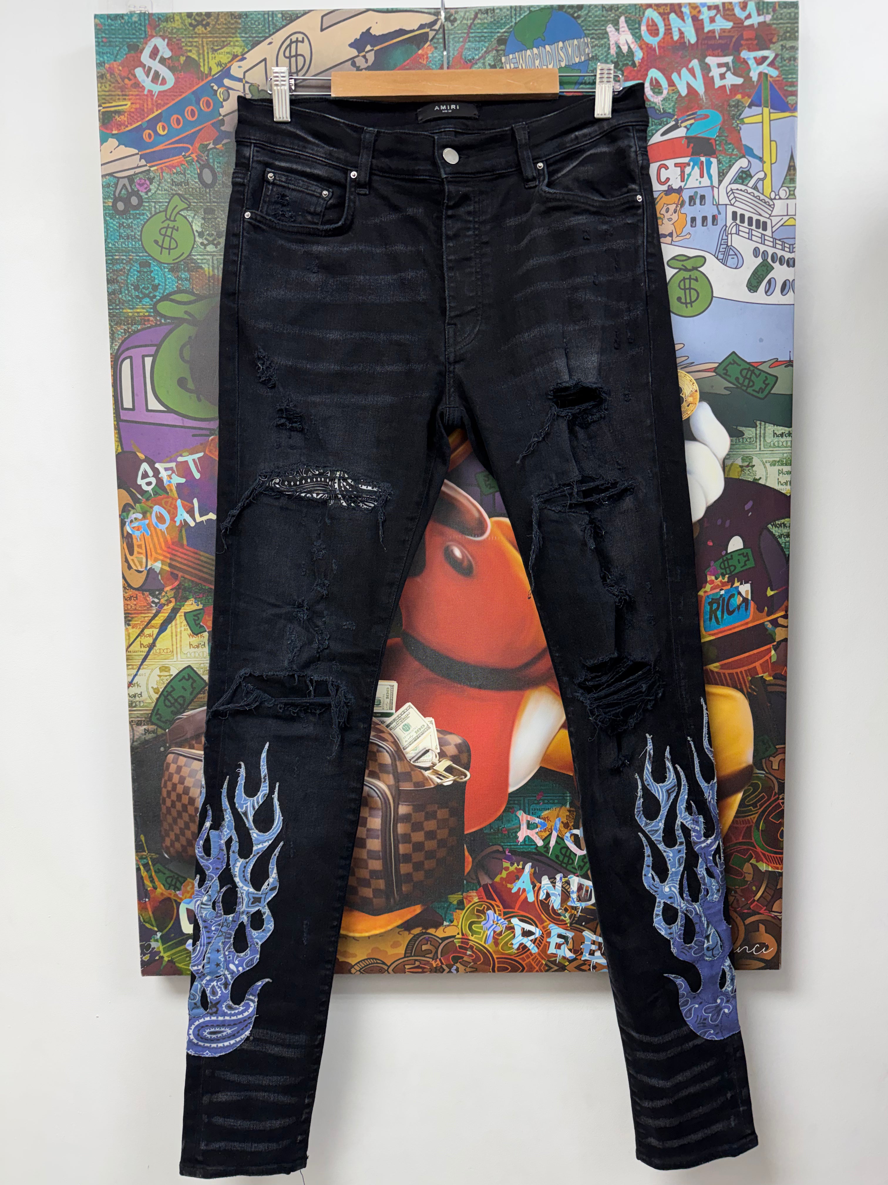 Amiri Black Blue Flames Jeans