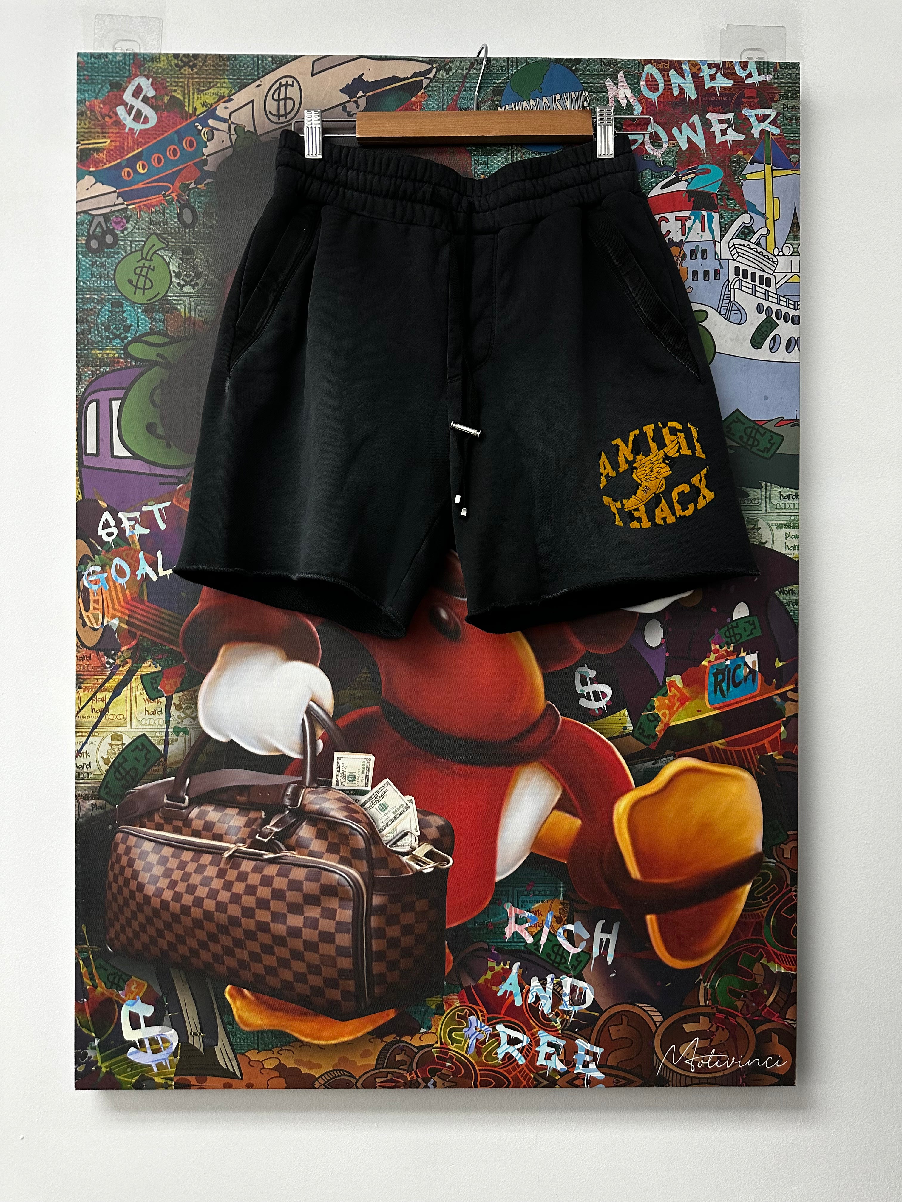 Amiri Black Yellow Track Logo Shorts