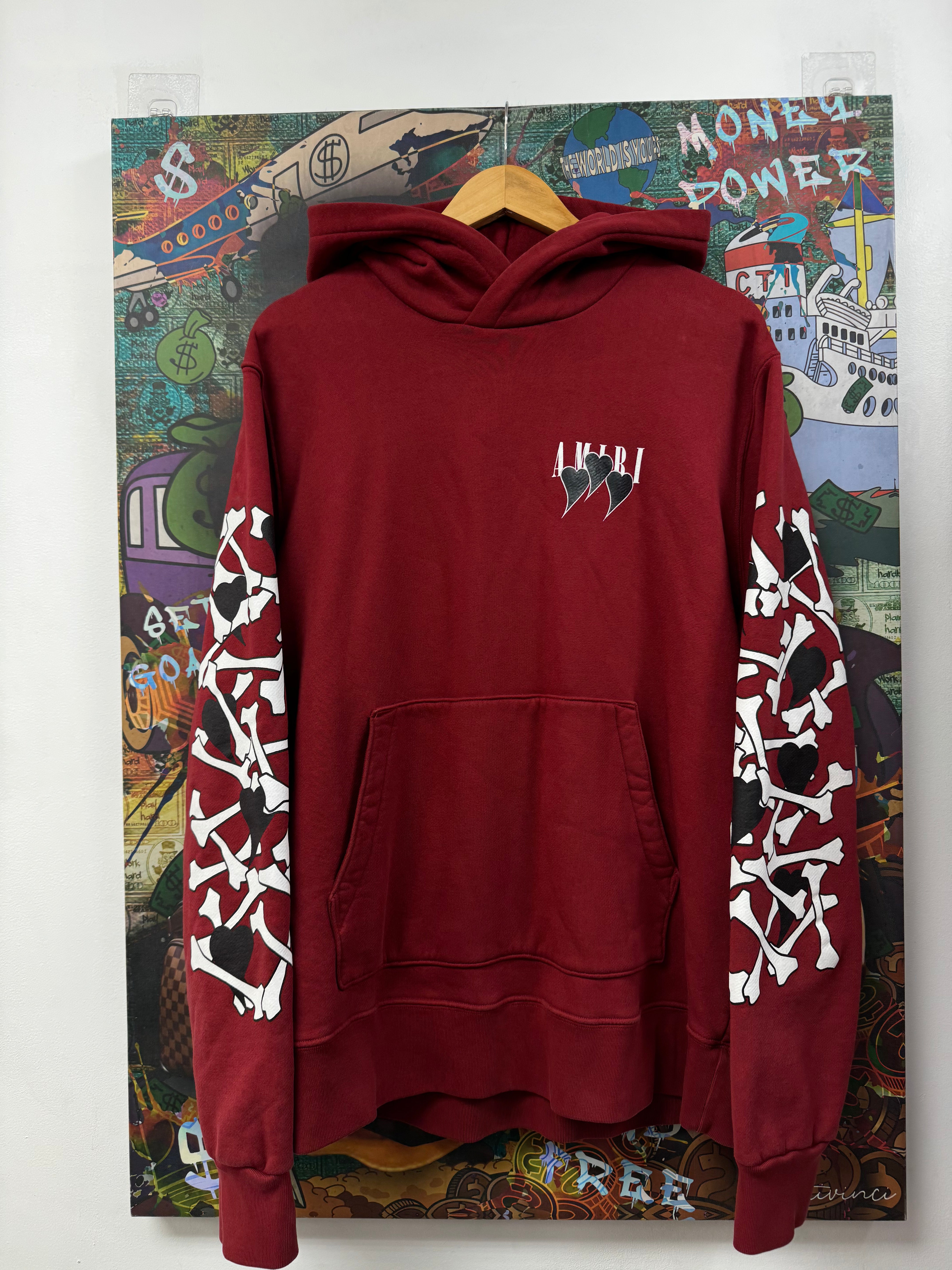 Amiri Burgundy Bones Hearts Hoodie
