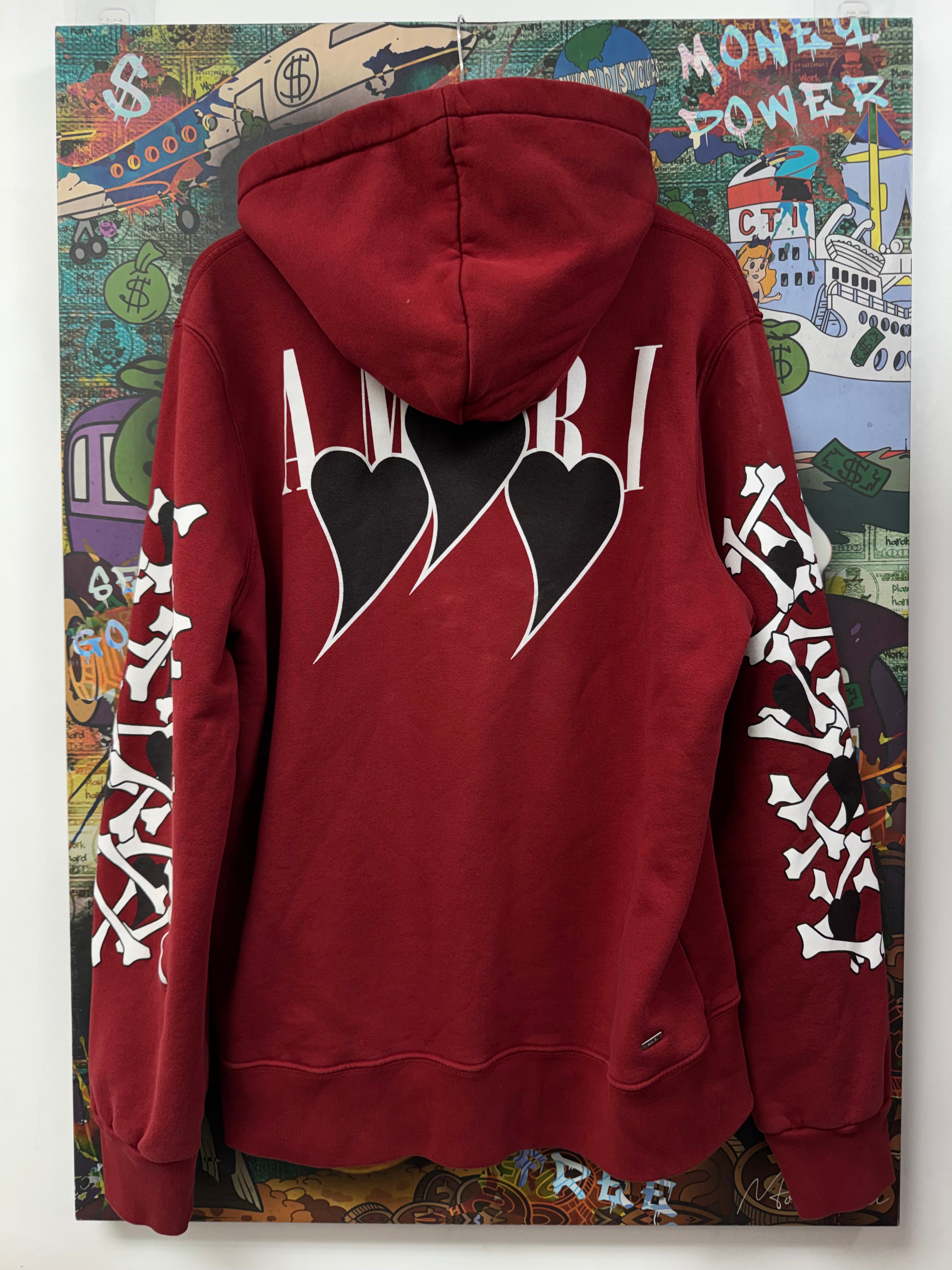 Amiri Burgundy Bones Hearts Hoodie