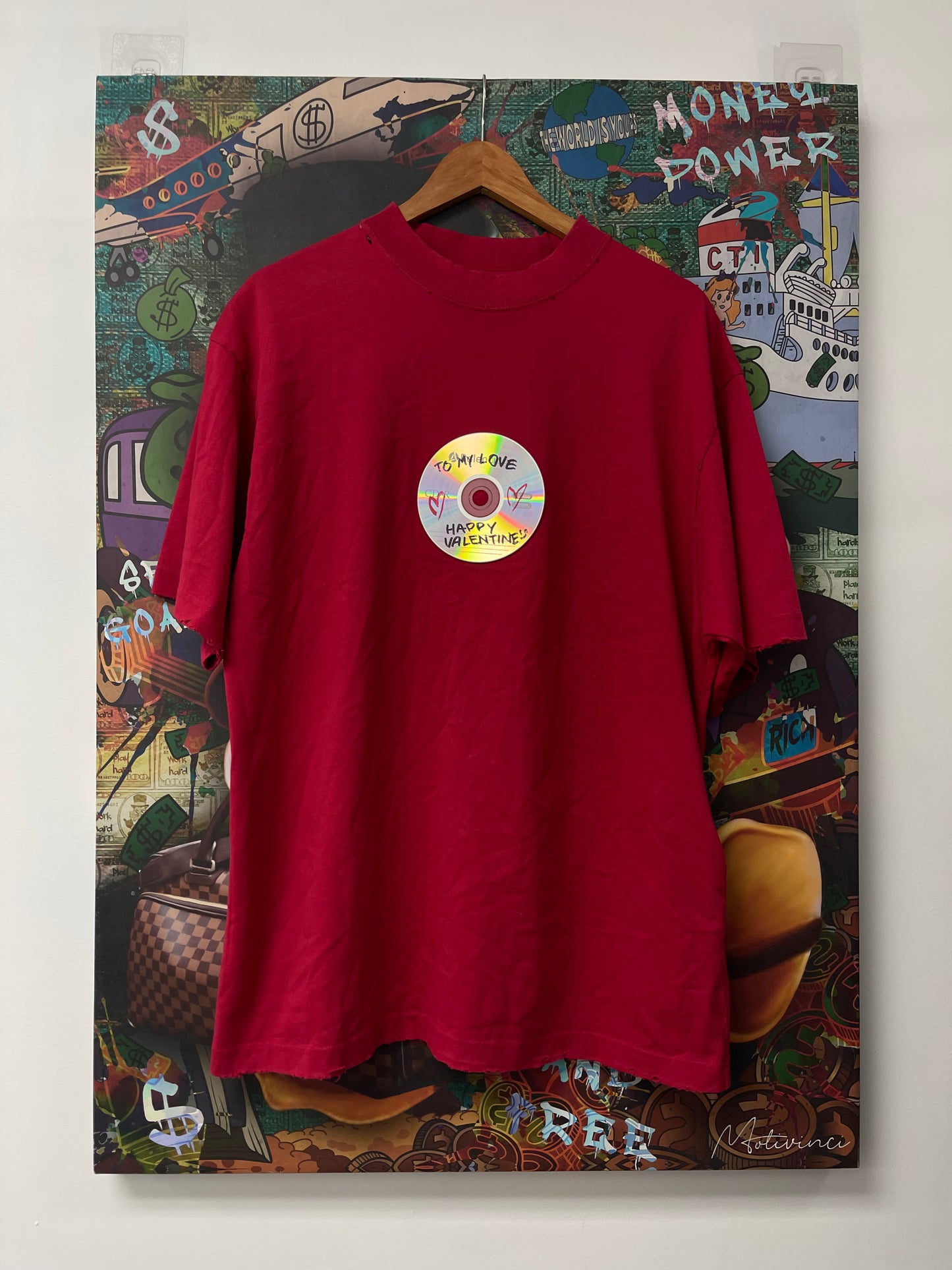 Balenciaga Red Valentine Disk Tee New Small With Tags
