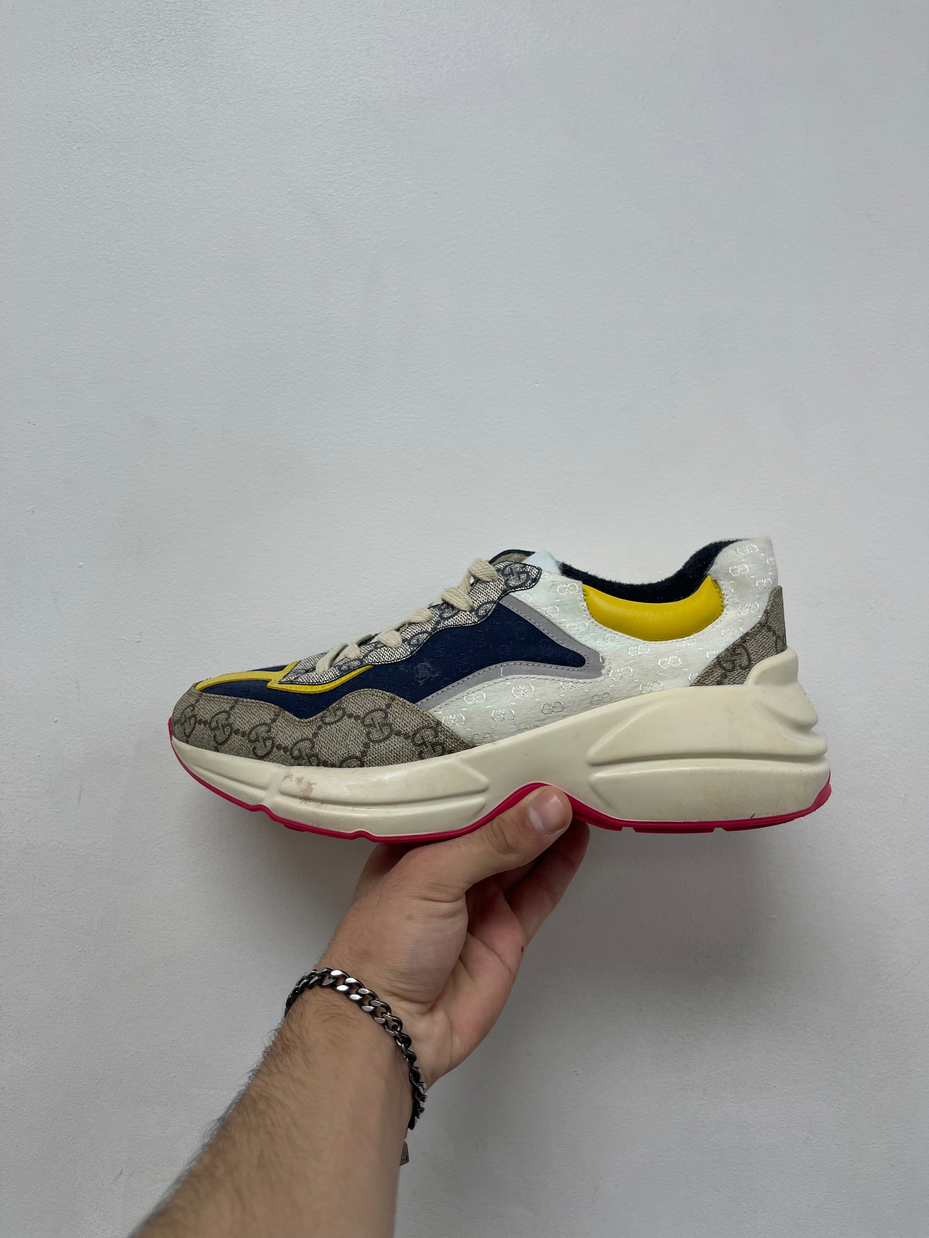 Gucci Navy Yellow Monogram Rython Sneakers