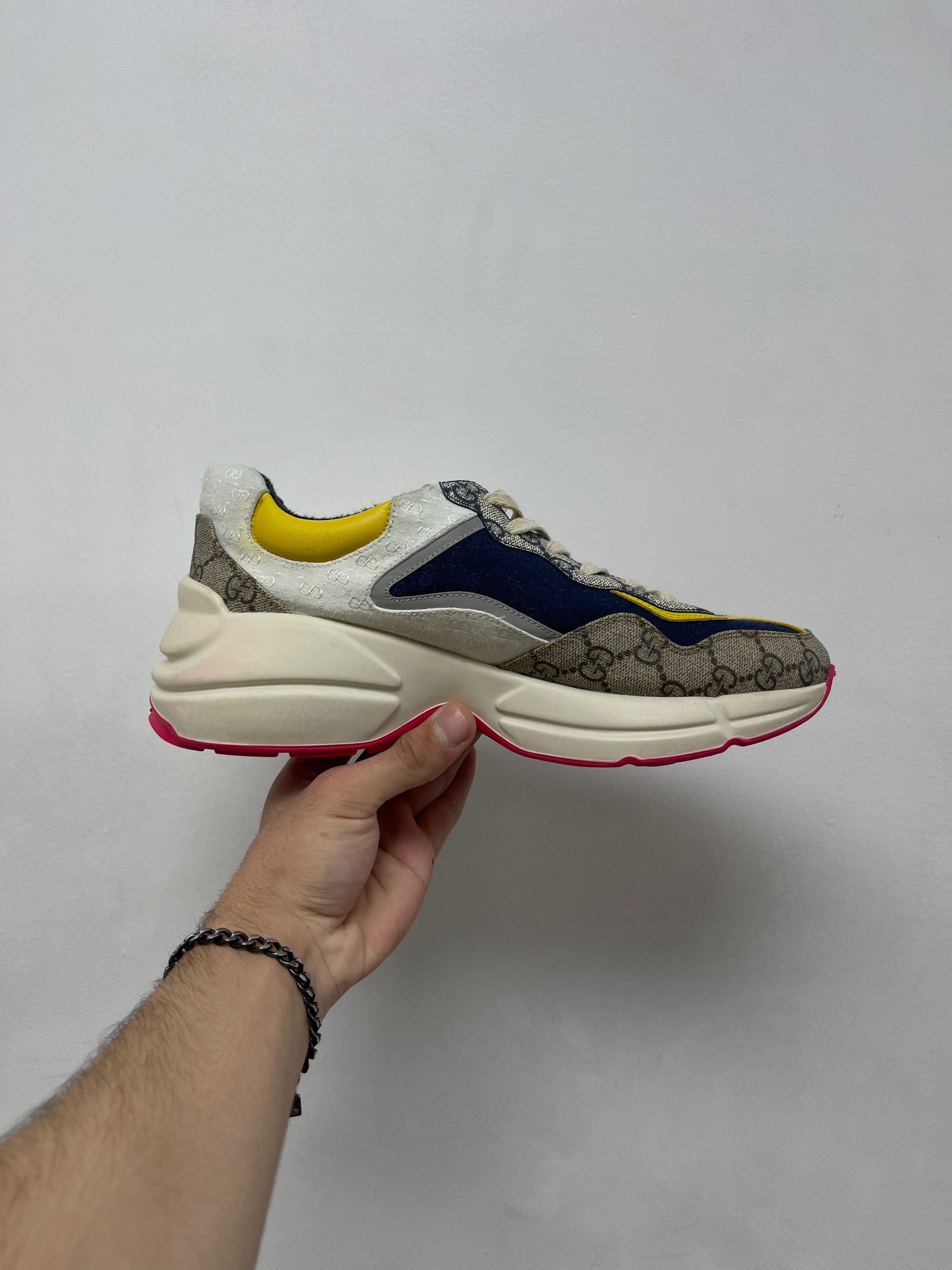 Gucci Navy Yellow Monogram Rython Sneakers