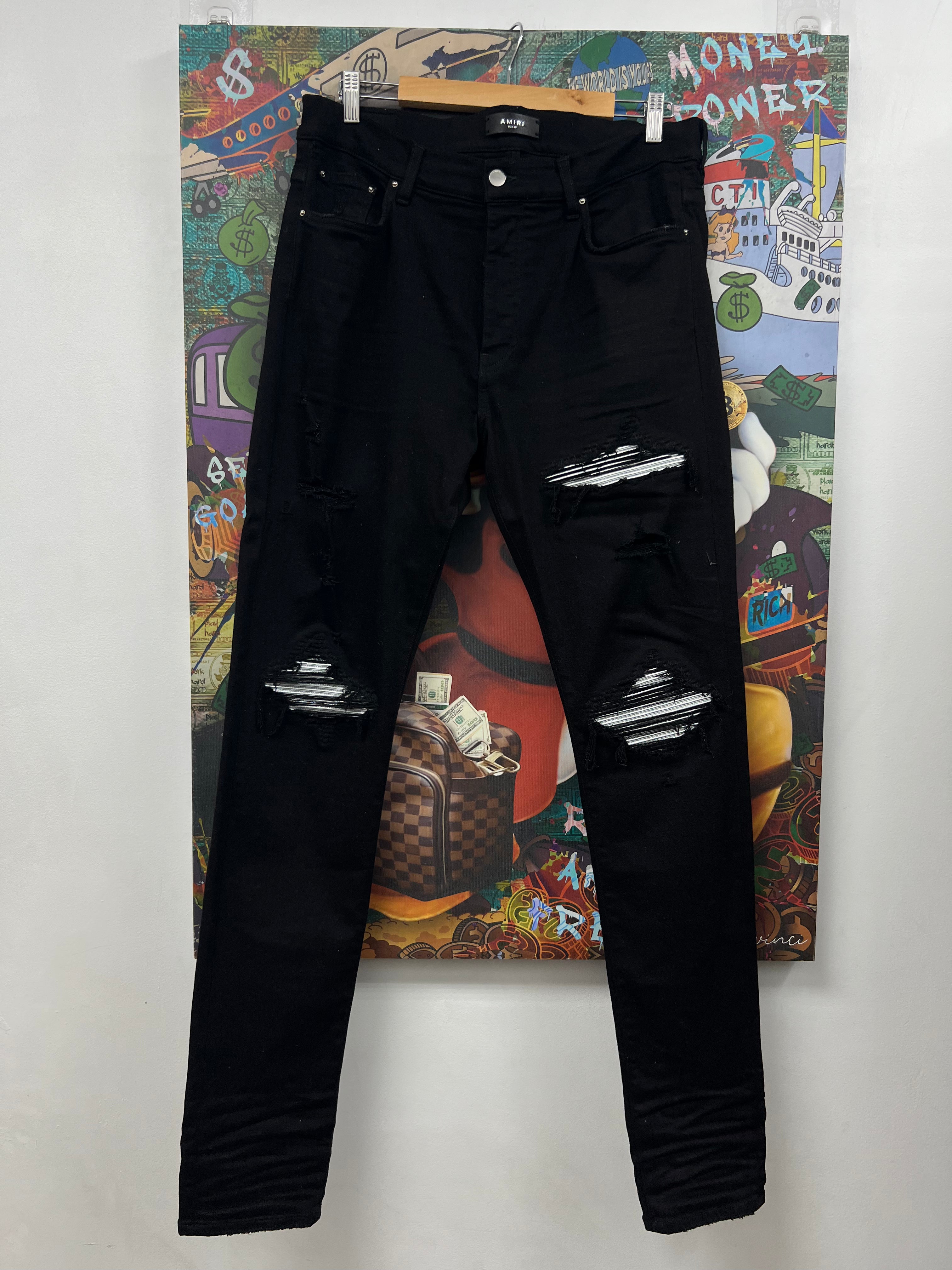 Amiri MX1 Black Silver Patch Jeans