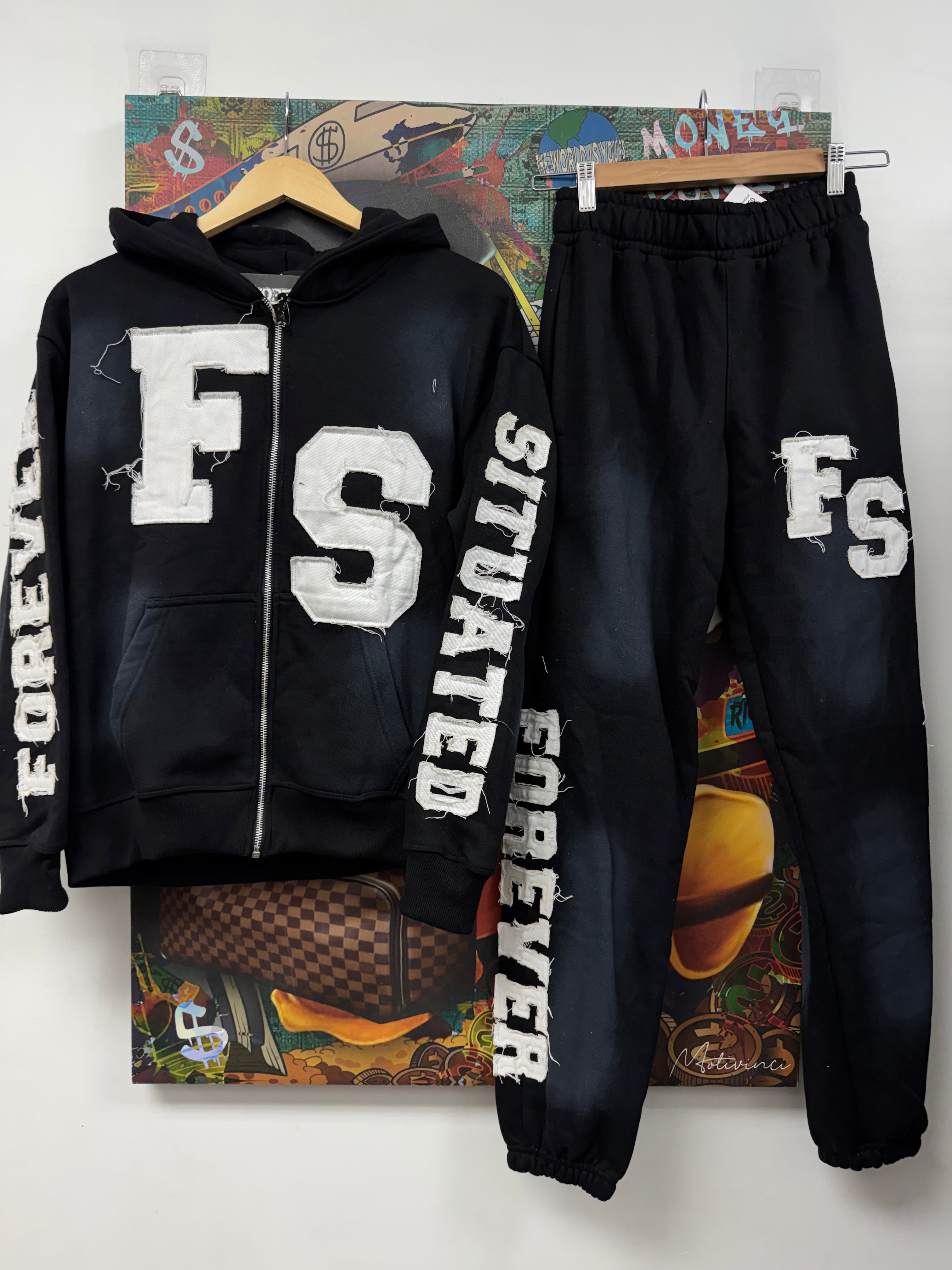 Forever Situated Black Sweatsuit