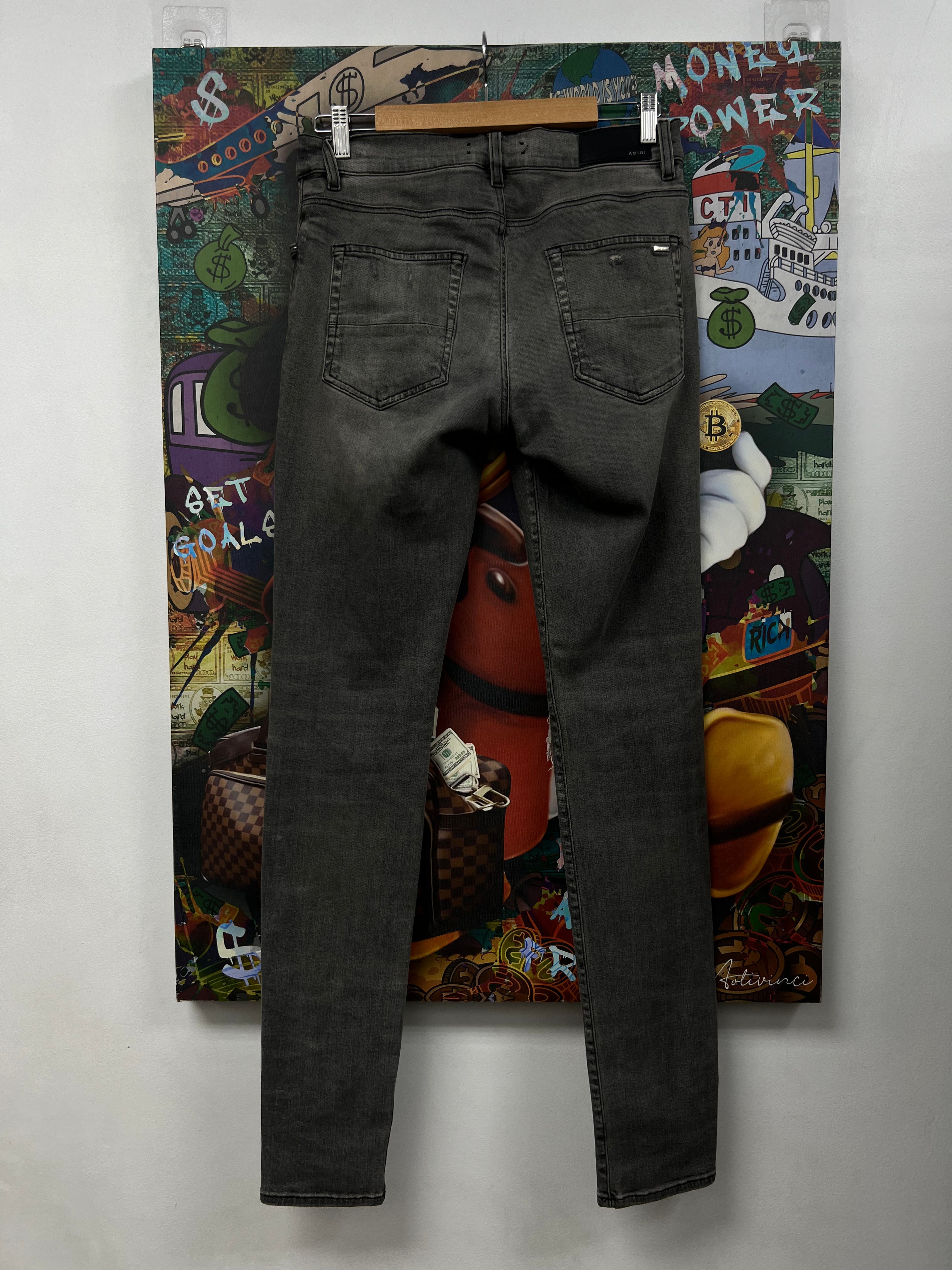 Amiri MX1 Grey Black Suede Patch Jeans