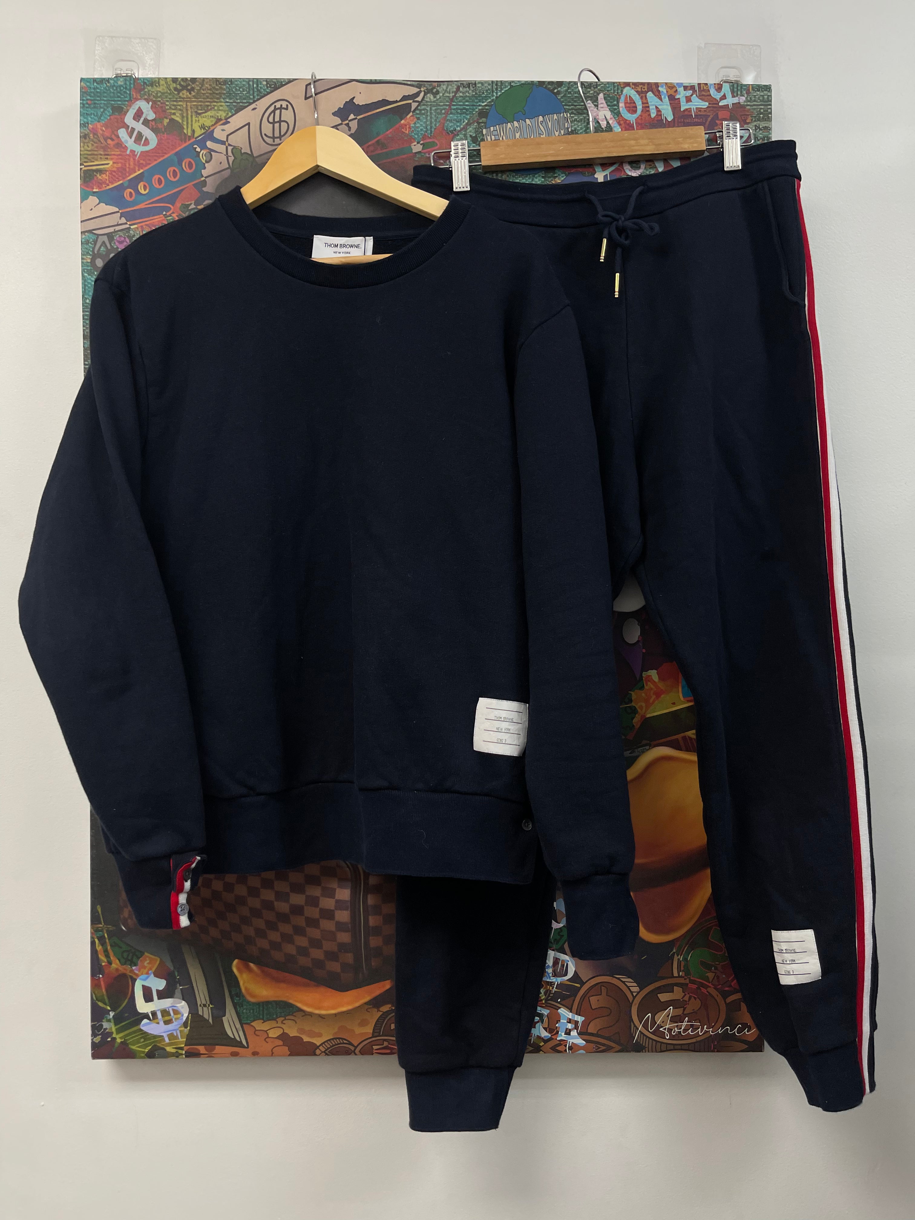 Thom Browne Navy Red White Stripe Sweatsuit