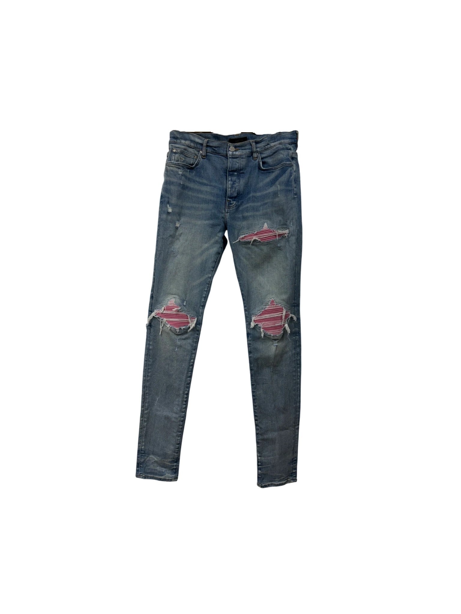 Amiri "MX1" Ultra Suede Patch Light Wash & Pink Jeans