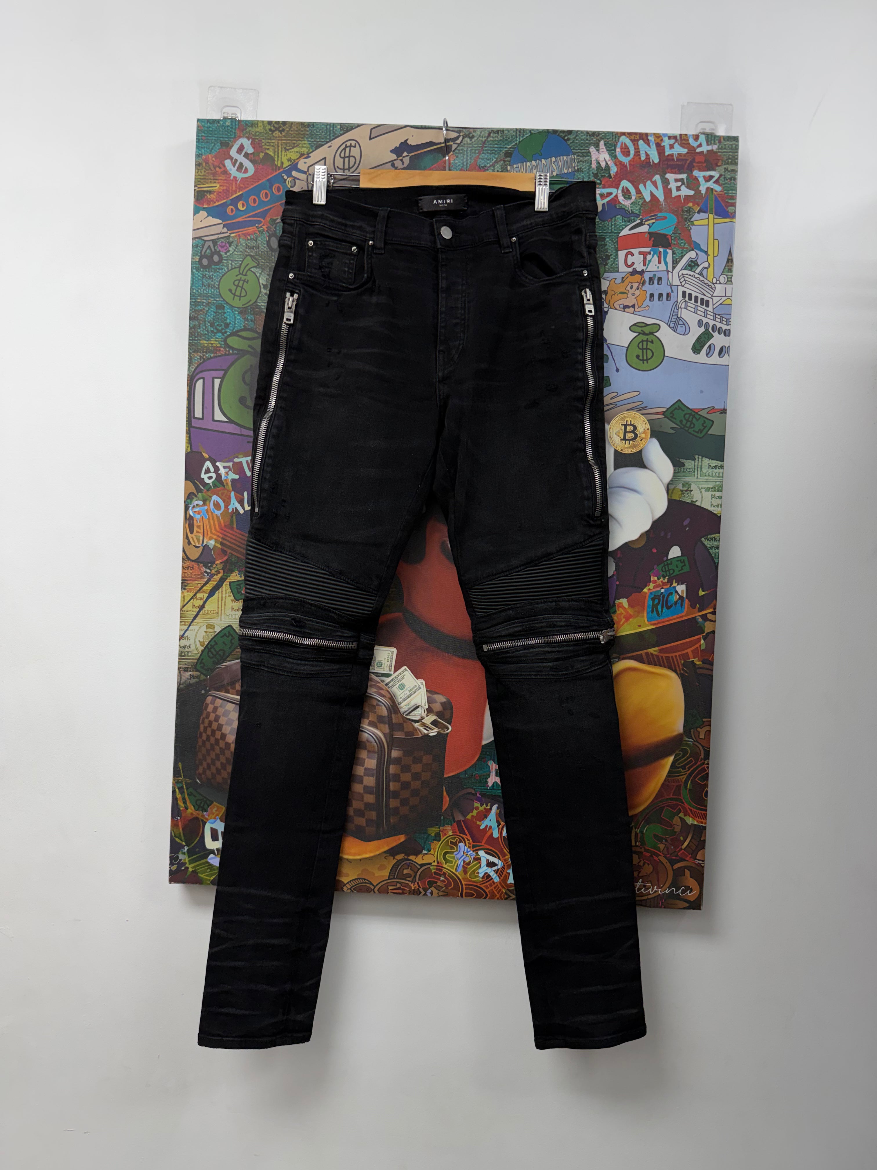 Amiri MX2 Black Black Leather Patch Jeans