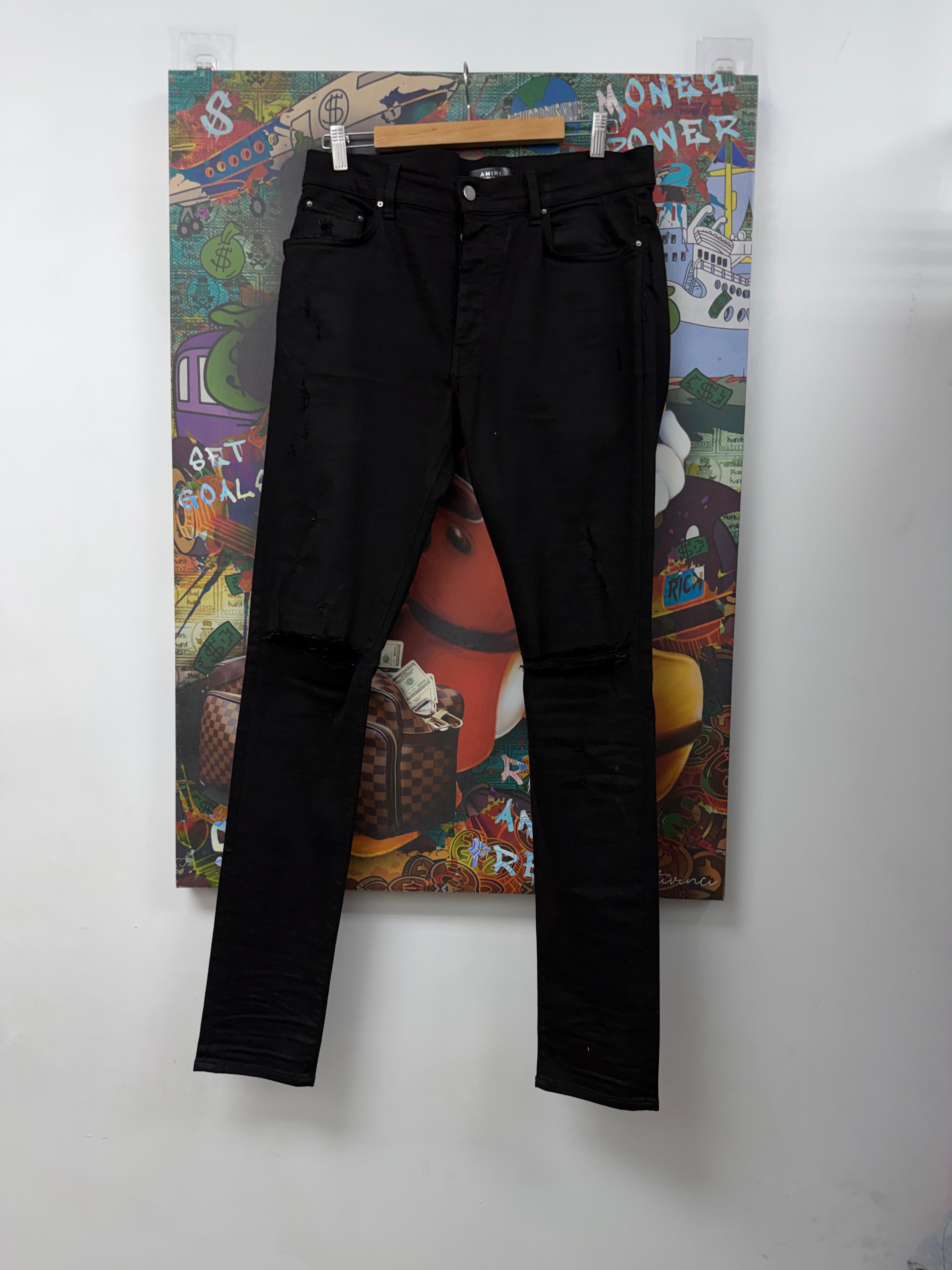 Amiri Black Knee Rip Jeans