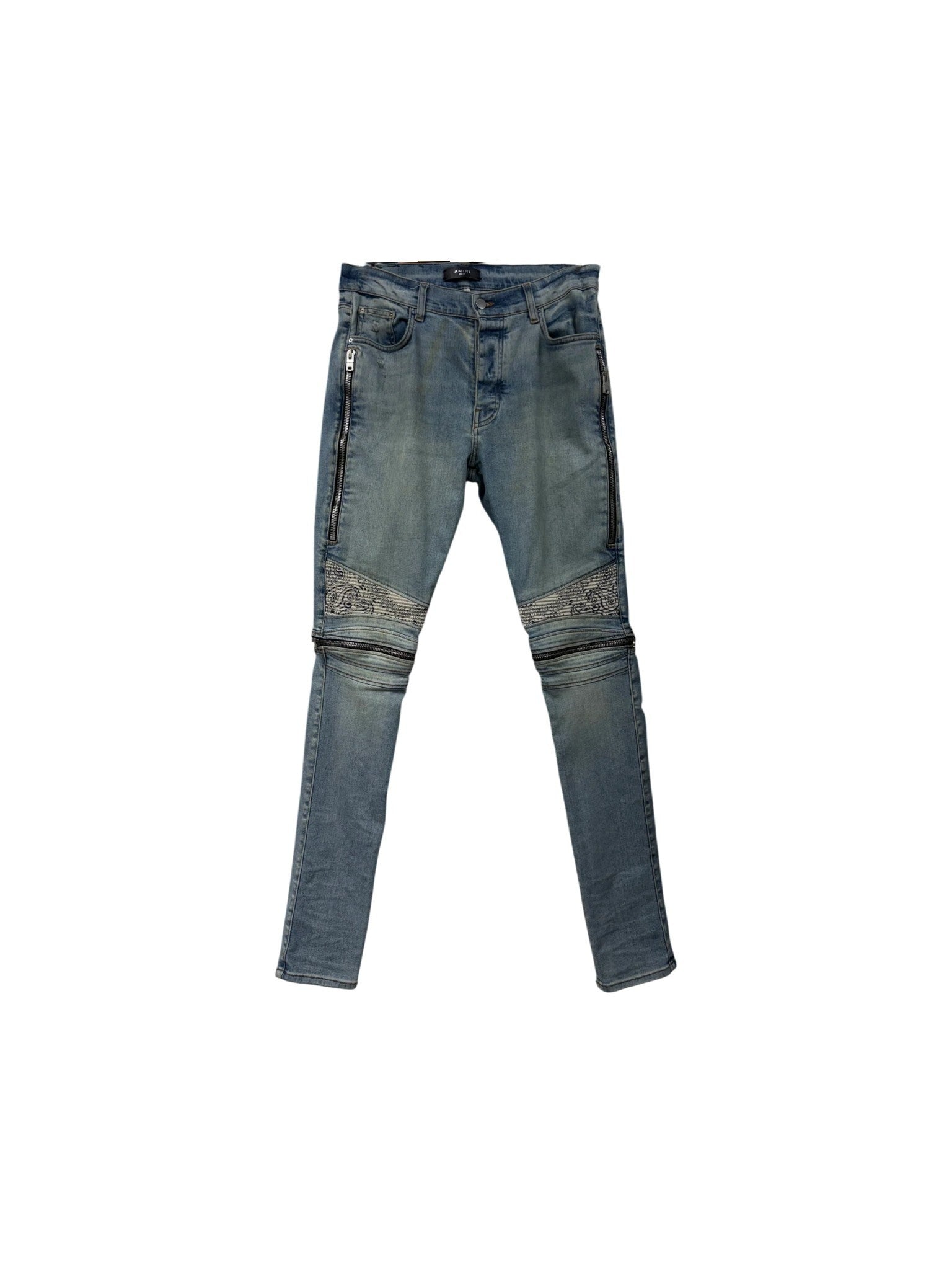Amiri "MX2" Paisley Patch Light Wash & White Jeans
