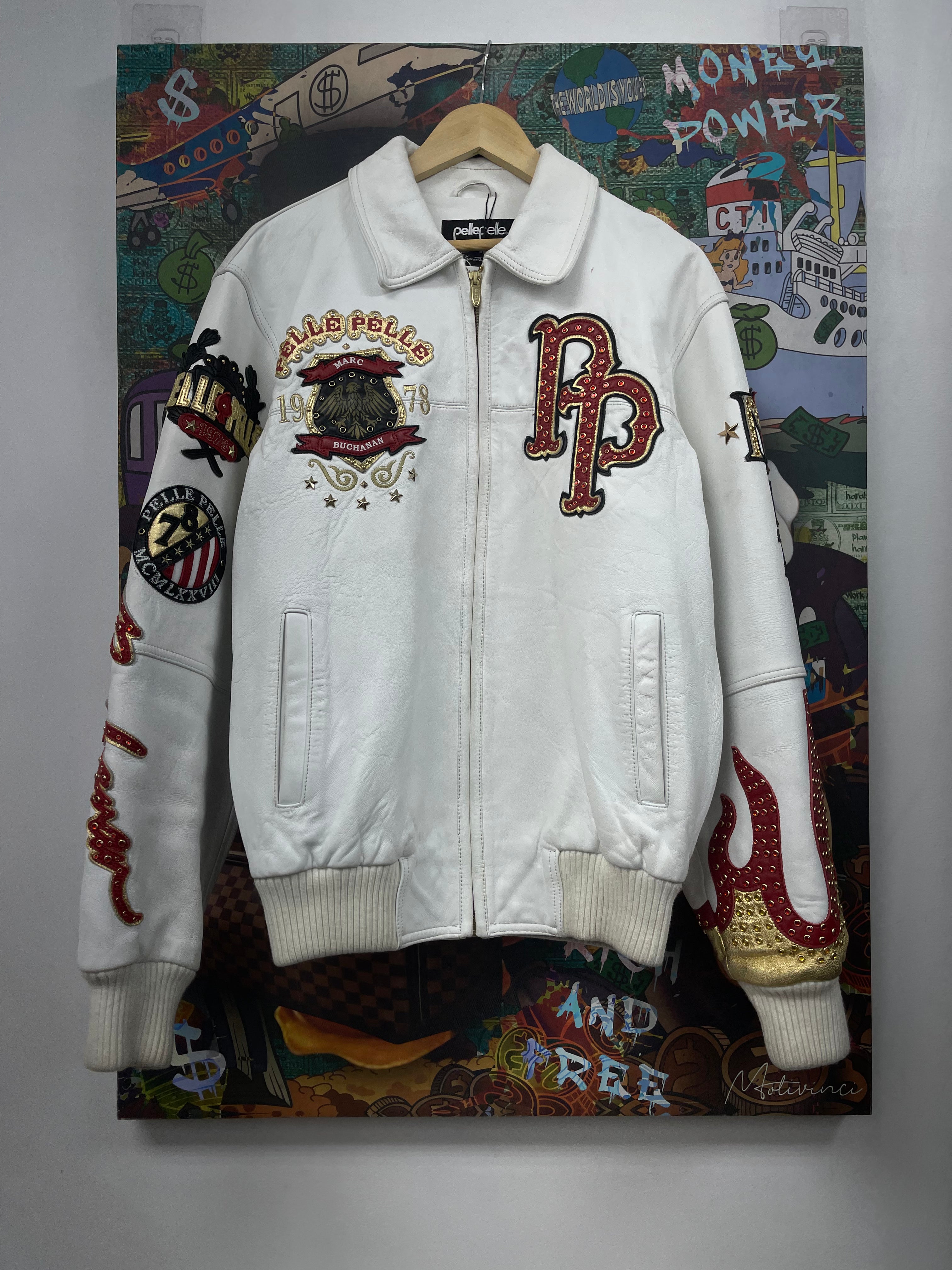 Pelle Pelle White American Bruiser Varsity Jacket
