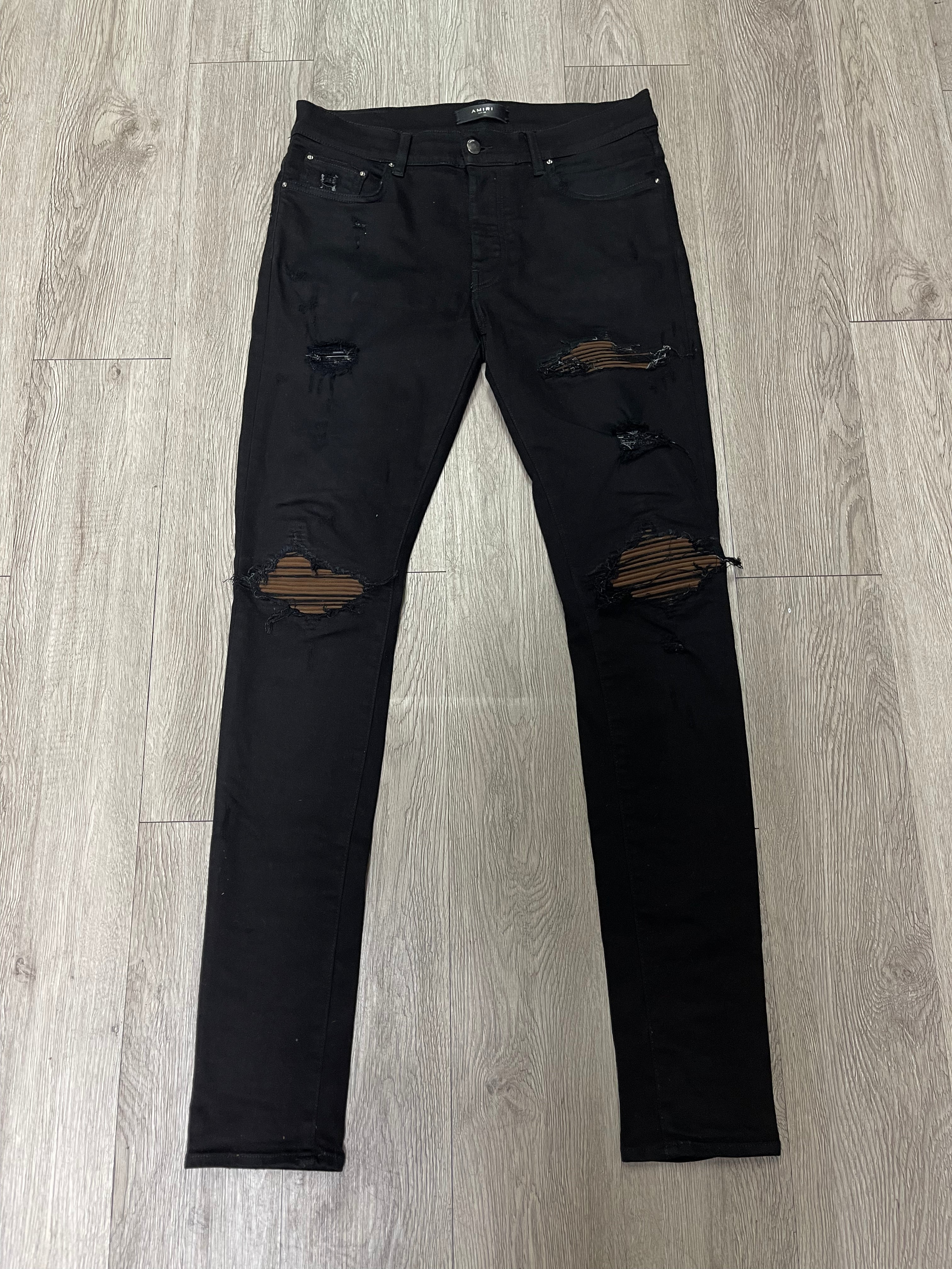 Amiri MX1 Black Brown Patch Jeans