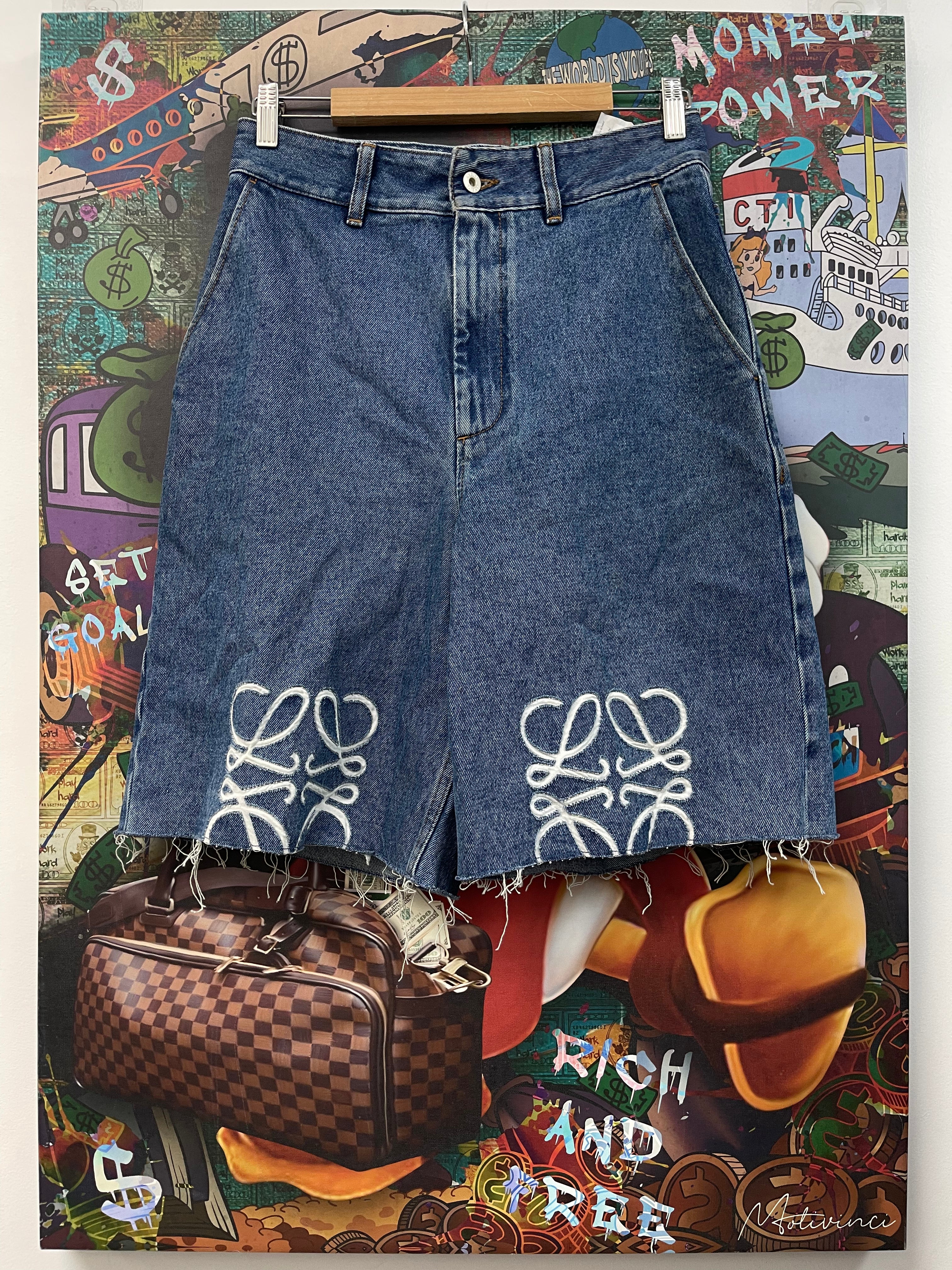 Loewe Light Wash Knee Anagram Shorts